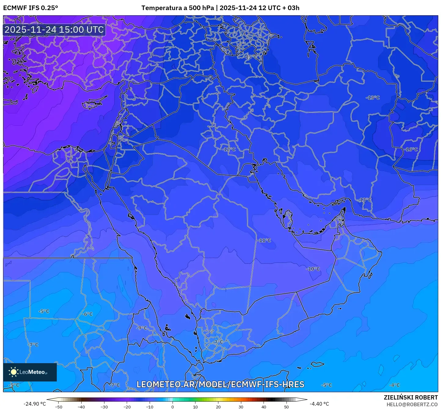 ECMWF IFS 0.25° model - Oriente Medio, Temperatura a 500 hPa