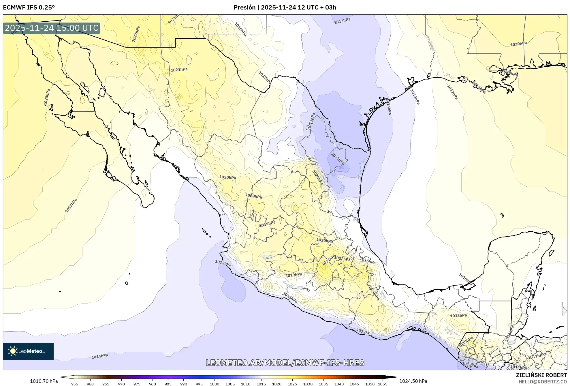 ECMWF IFS 0.25° model - México, Presión