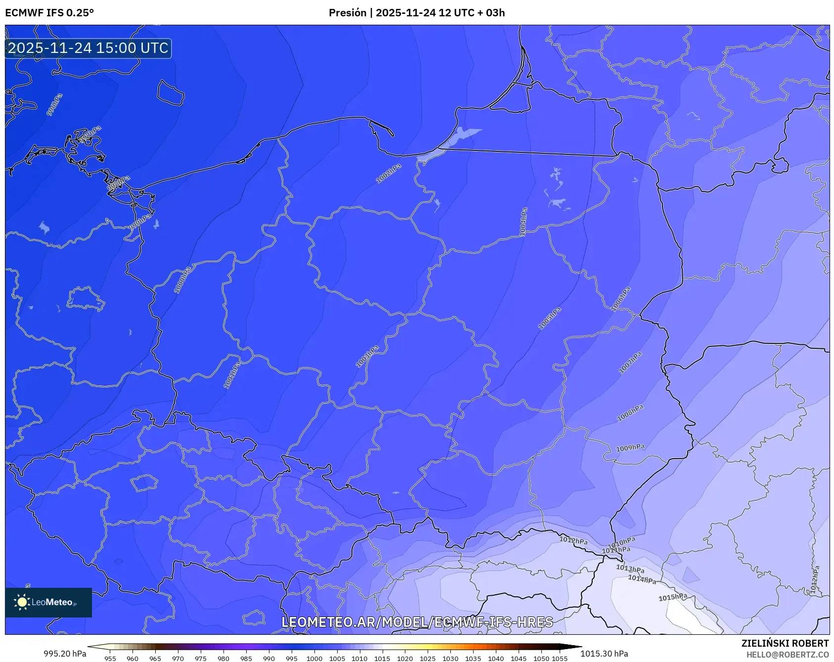 ECMWF IFS 0.25° model - Polonia, Presión
