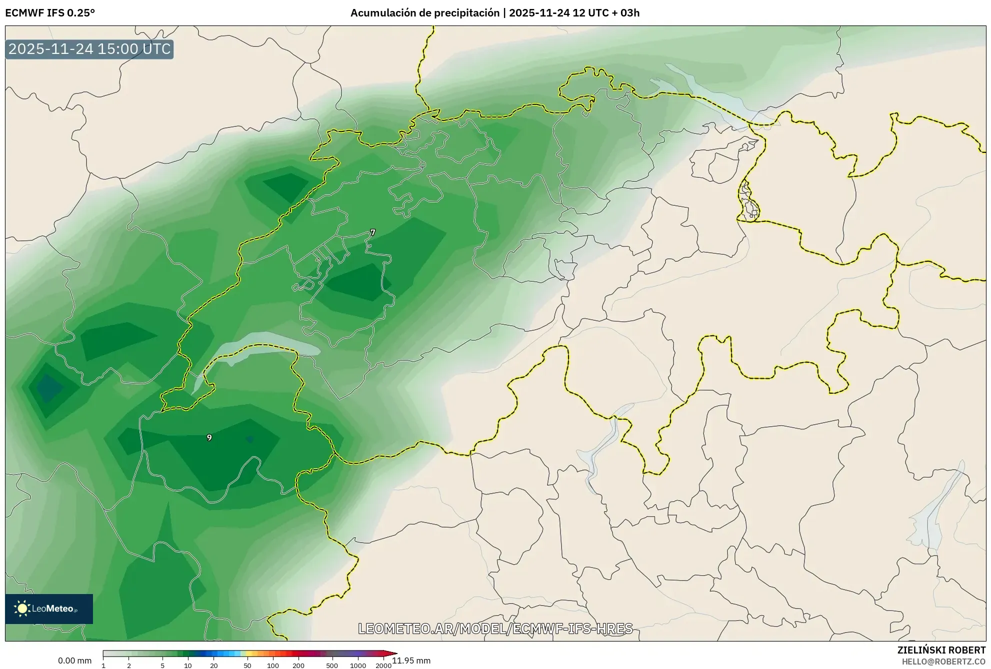 ECMWF IFS 0.25° model - Suiza, Acumulación de precipitación