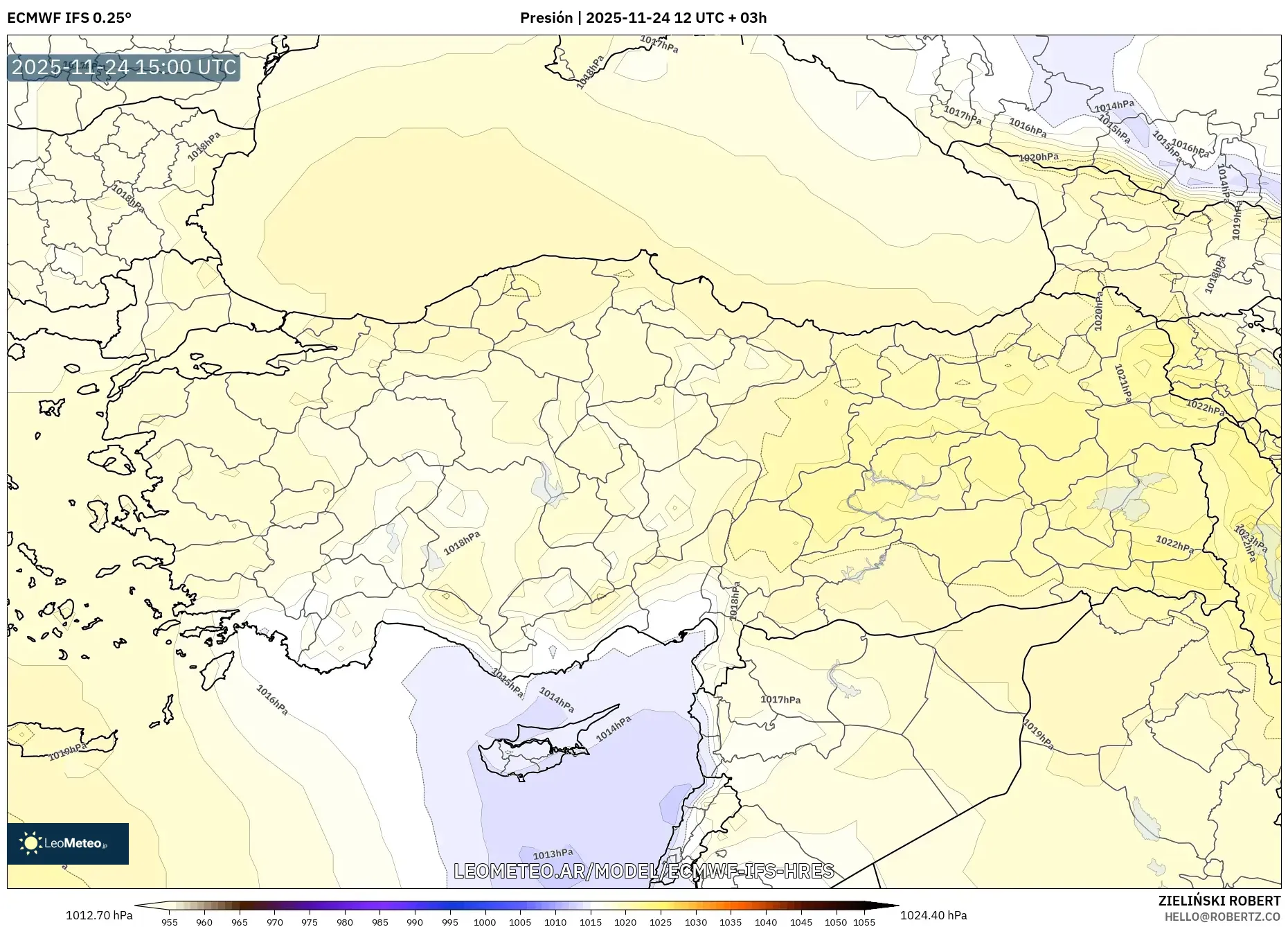 ECMWF IFS 0.25° model - Turquía, Presión