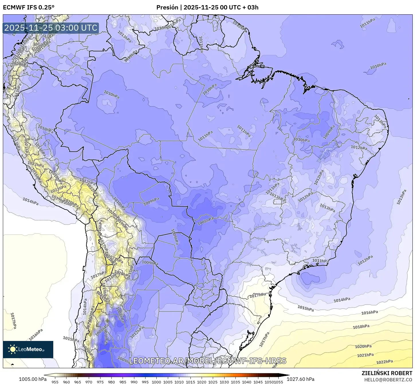 ECMWF IFS 0.25° model - Brasil, Presión