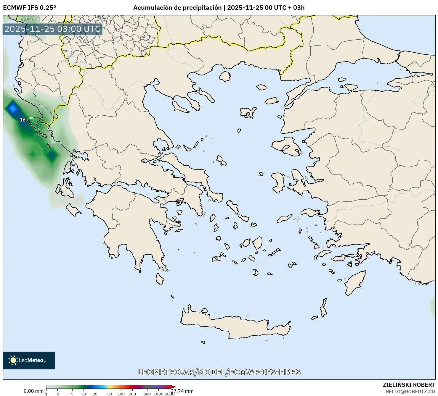 ECMWF IFS 0.25° model - Grecia, Acumulación de precipitación