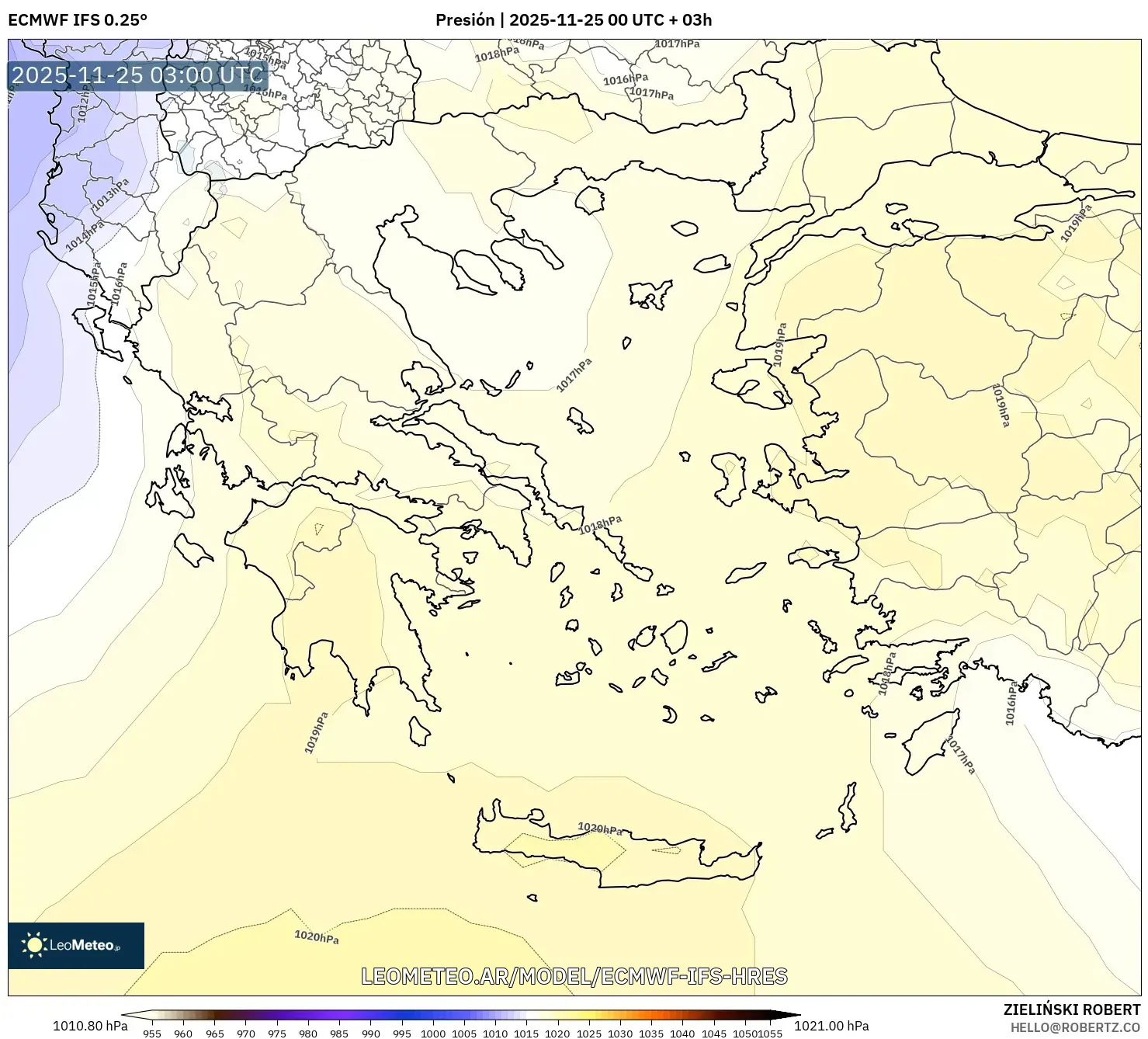 ECMWF IFS 0.25° model - Grecia, Presión