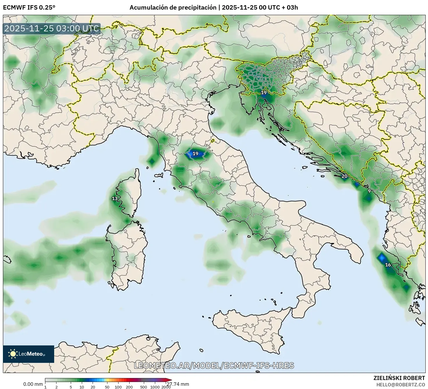 ECMWF IFS 0.25° model - Italia, Acumulación de precipitación