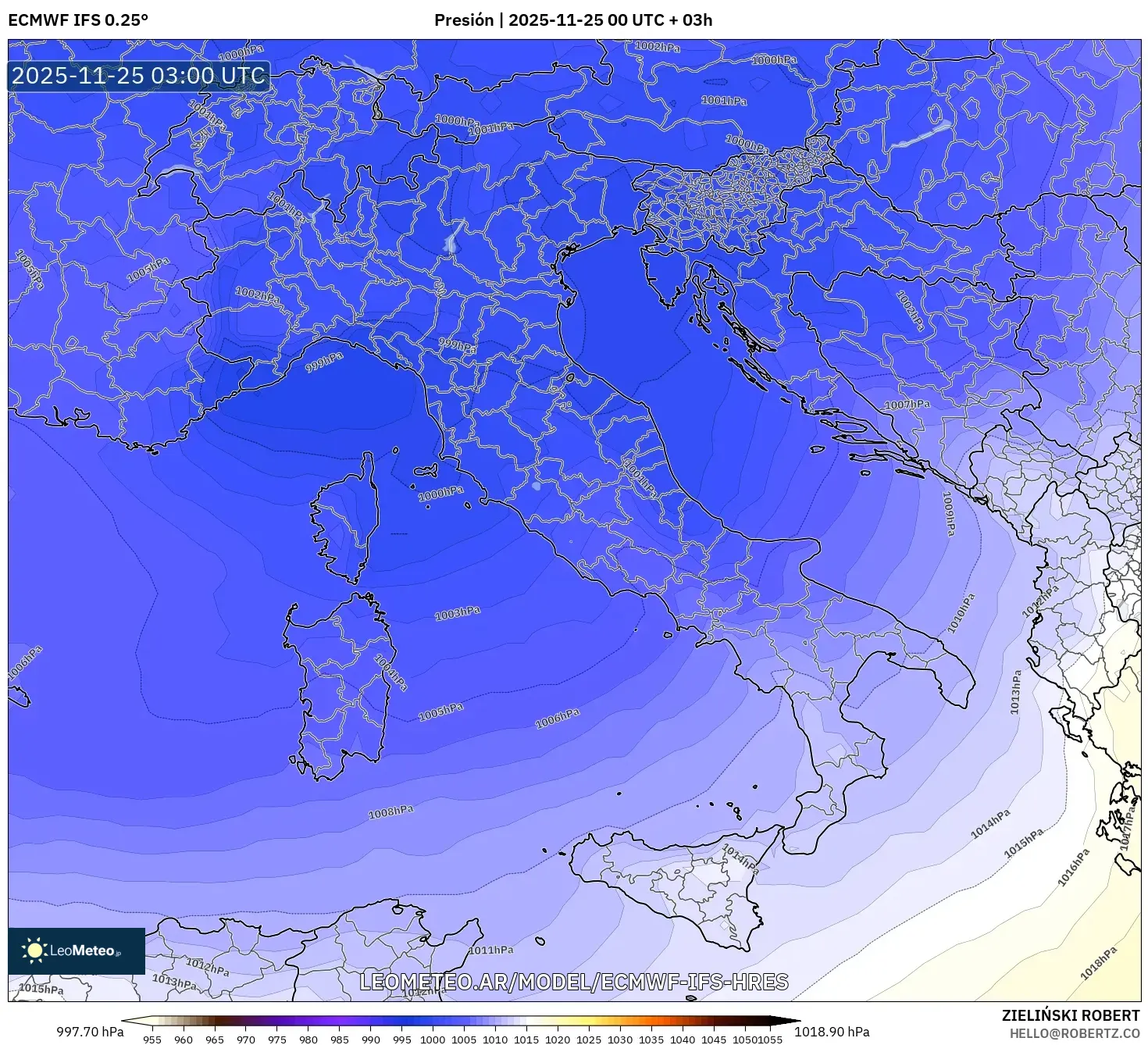 ECMWF IFS 0.25° model - Italia, Presión