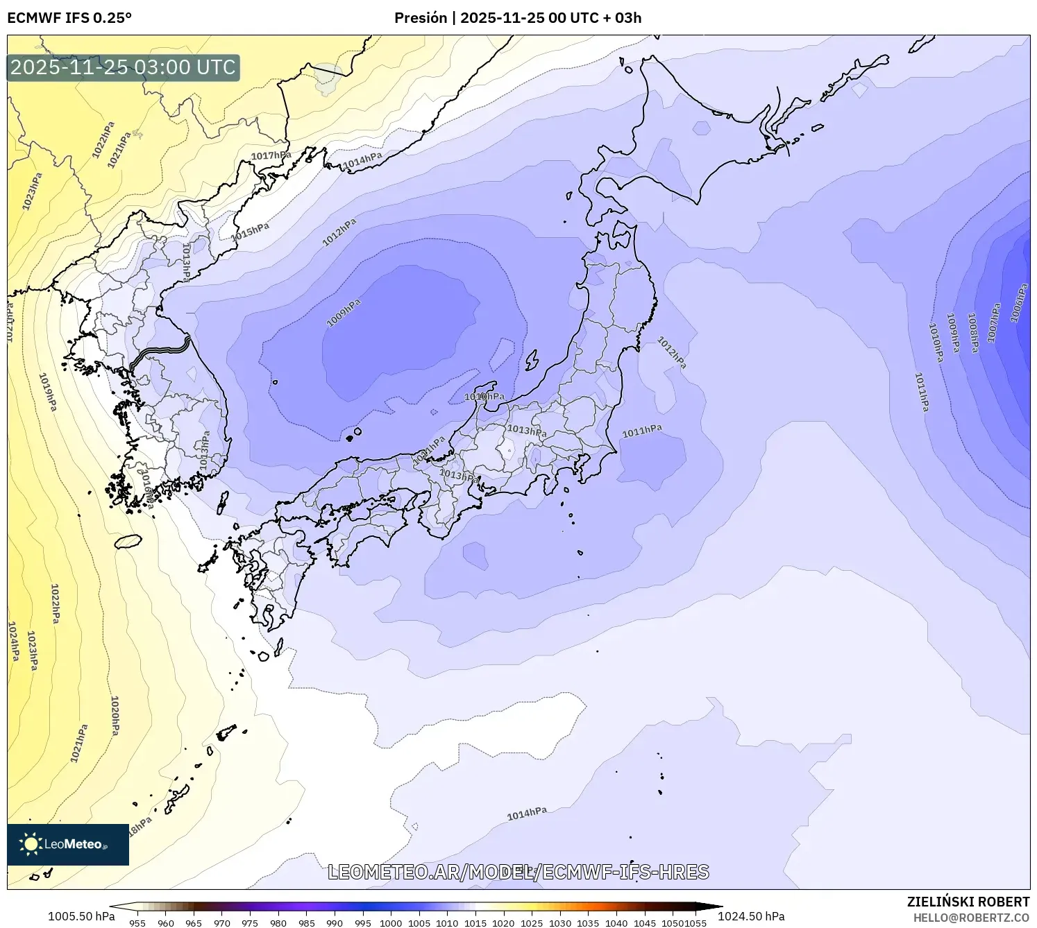 ECMWF IFS 0.25° model - Japón, Presión