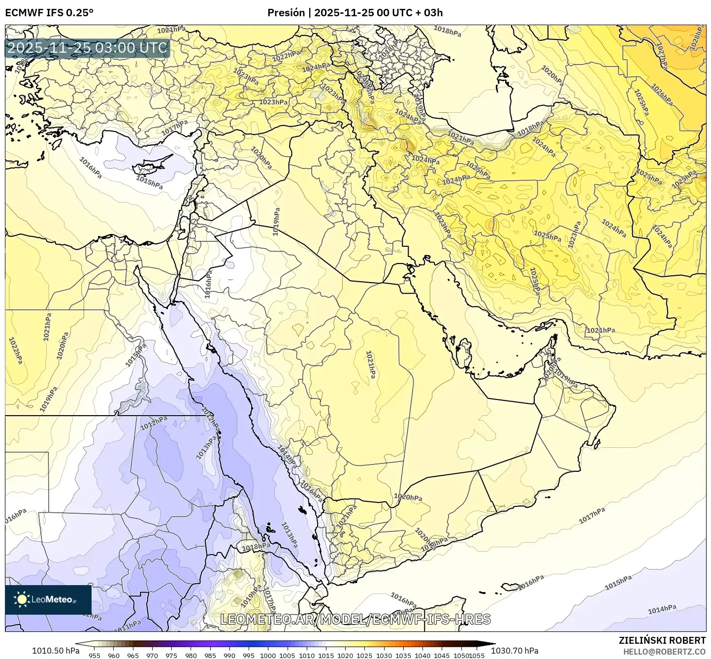 ECMWF IFS 0.25° model - Oriente Medio, Presión