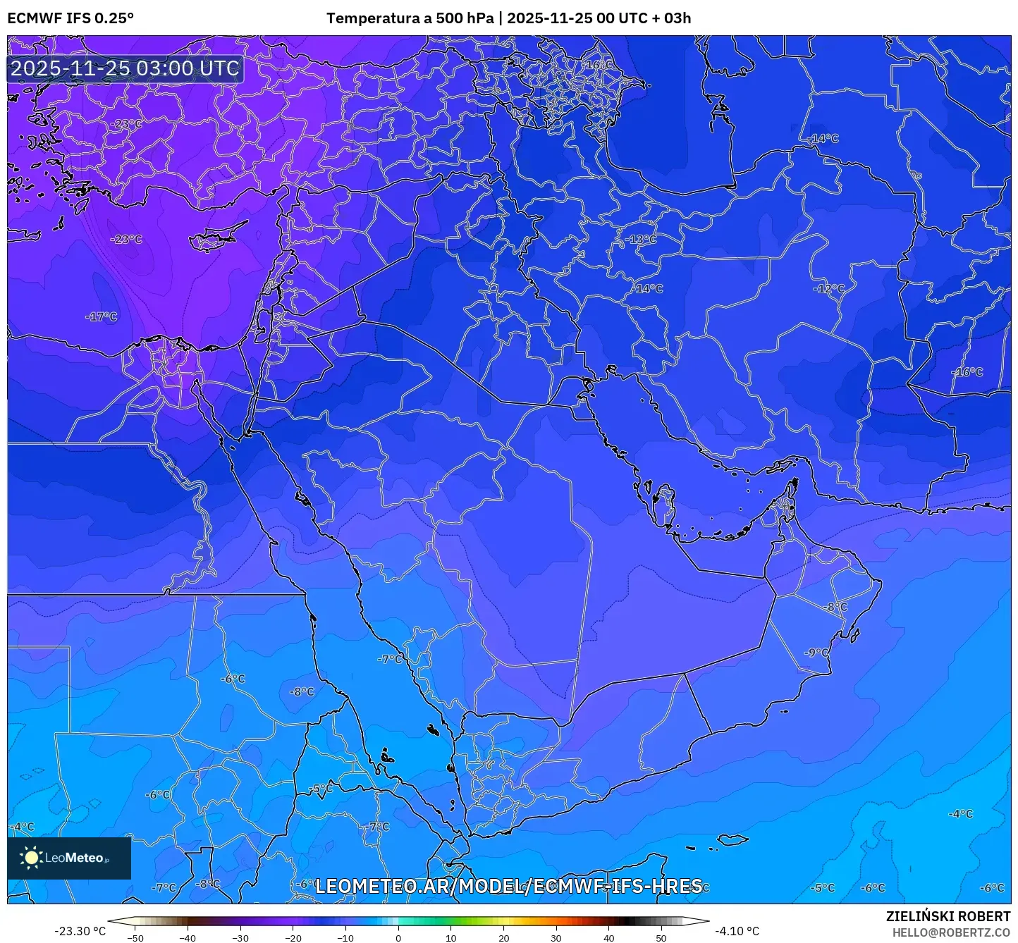 ECMWF IFS 0.25° model - Oriente Medio, Temperatura a 500 hPa