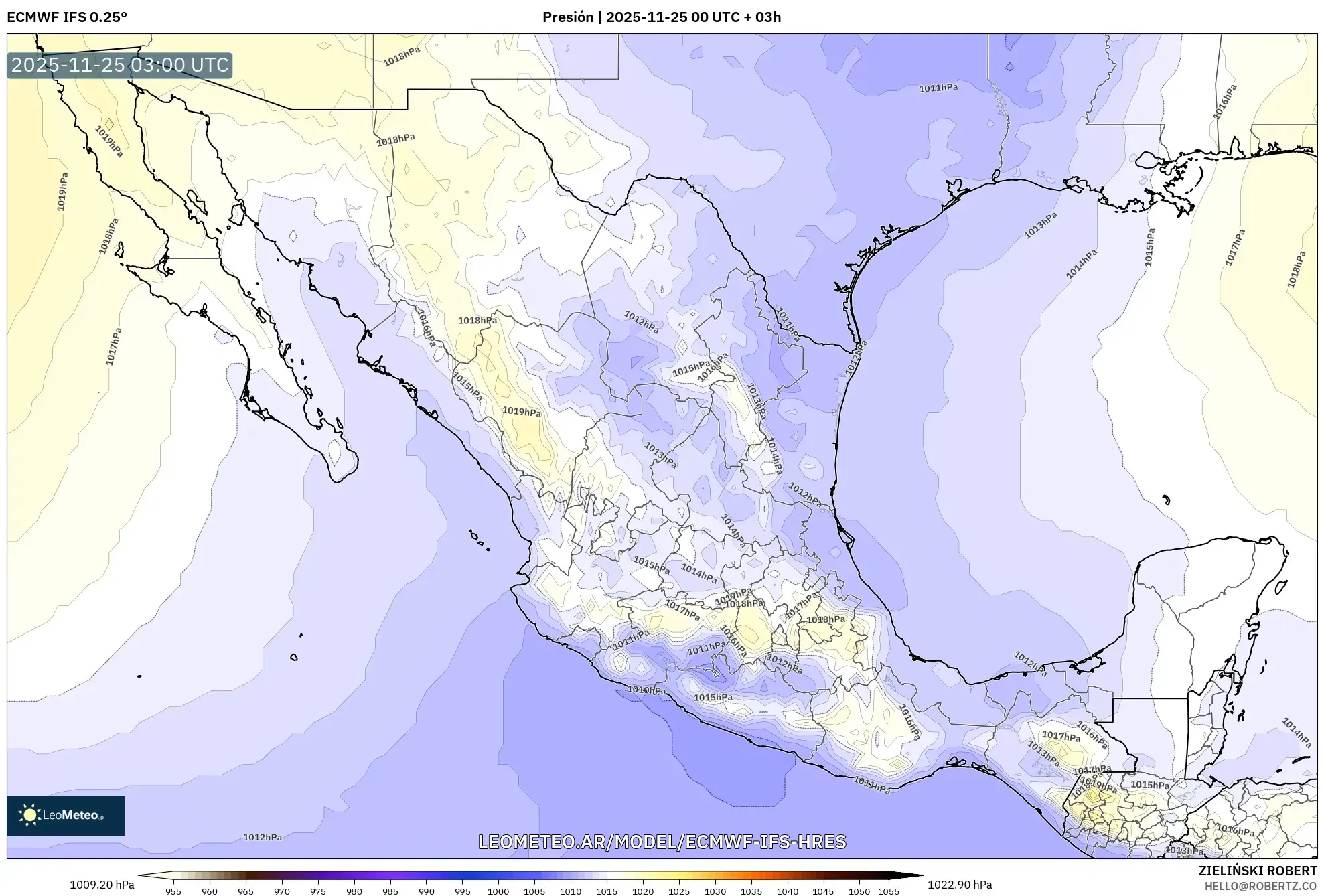 ECMWF IFS 0.25° model - México, Presión
