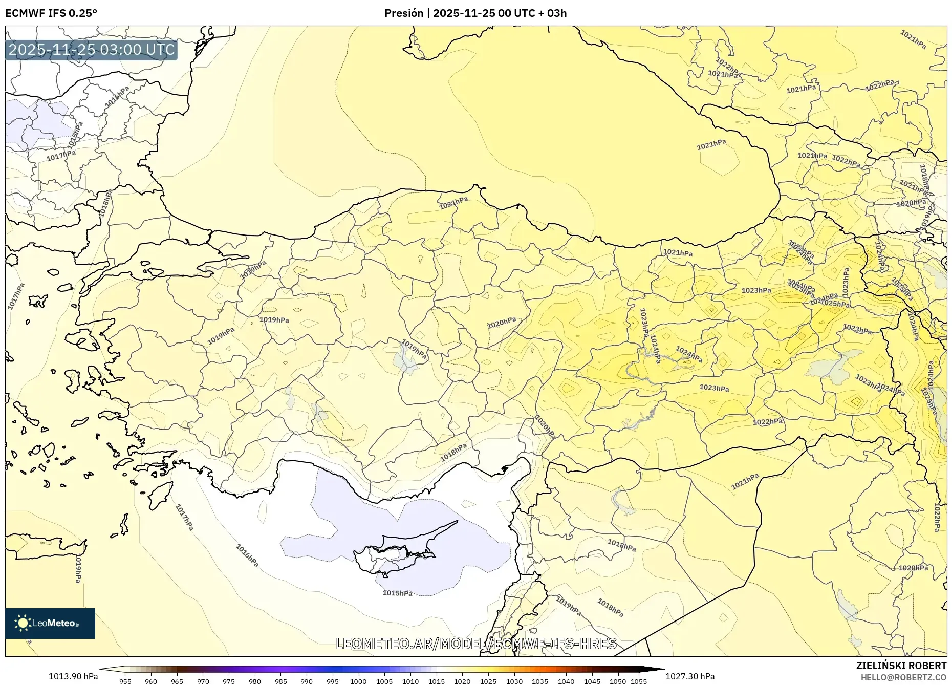 ECMWF IFS 0.25° model - Turquía, Presión