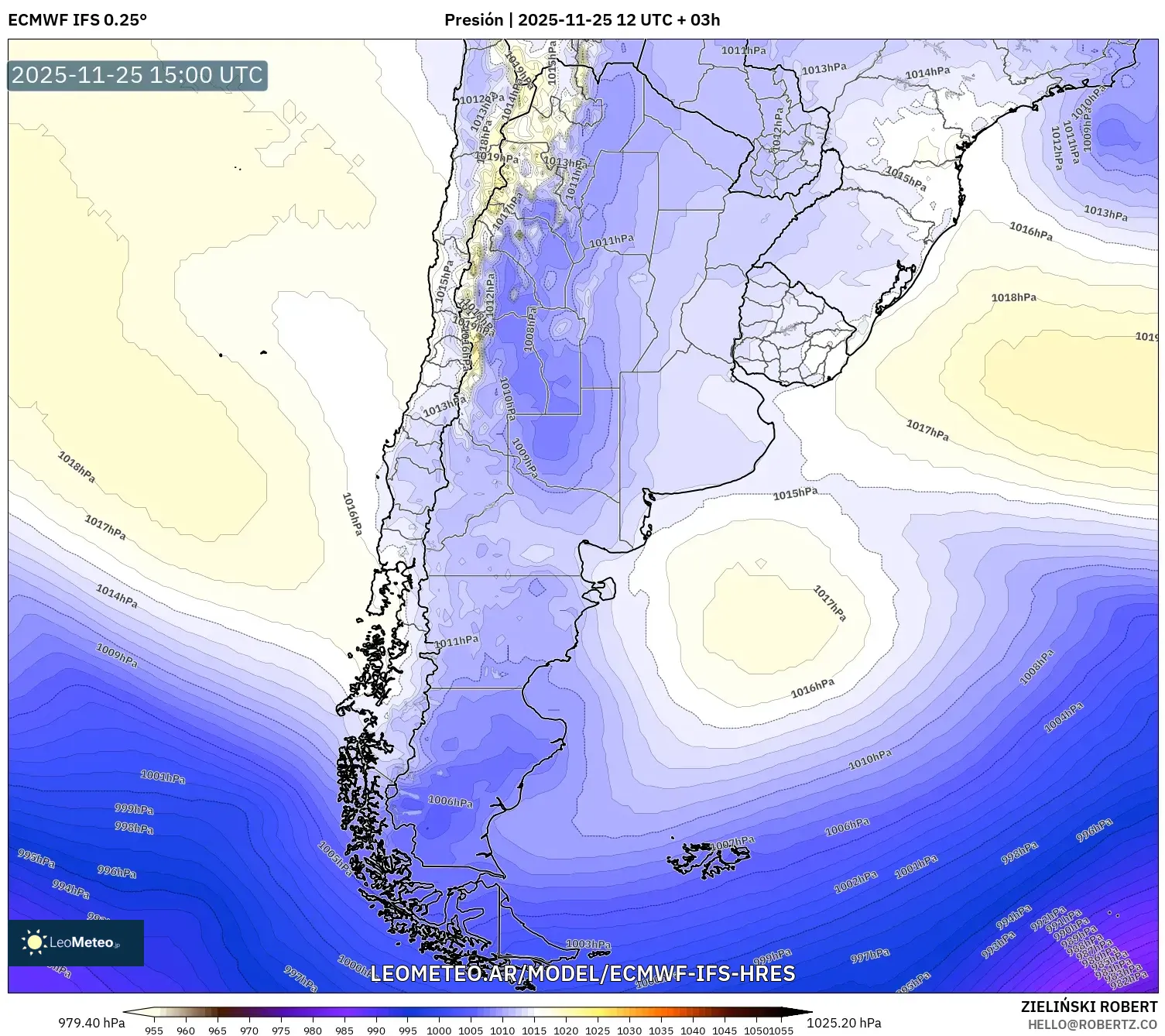 ECMWF IFS 0.25° model - Argentina, Presión