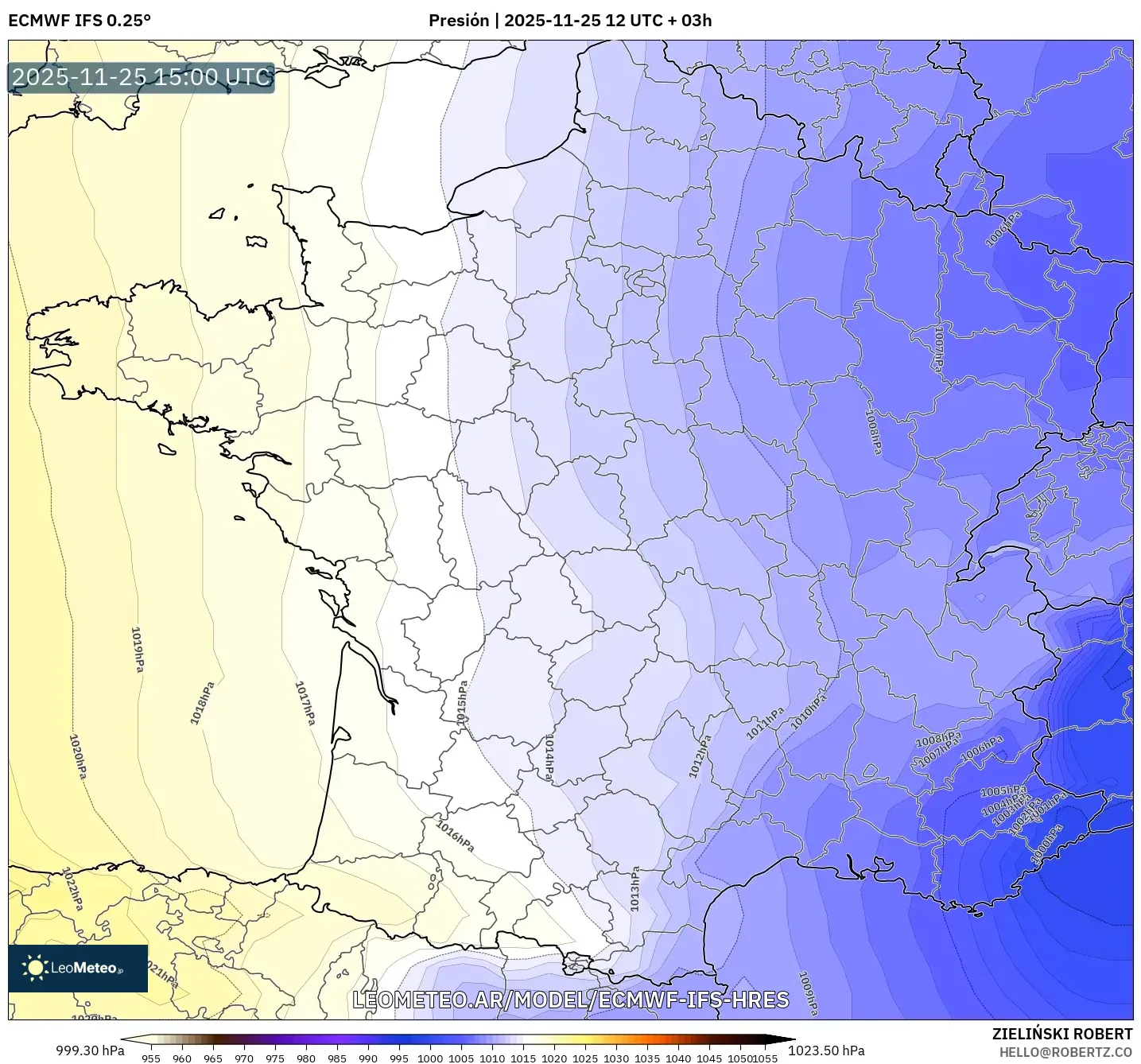 ECMWF IFS 0.25° model - Francia, Presión