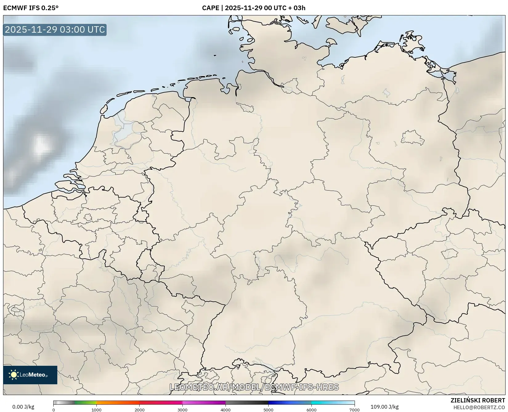 ECMWF IFS 0.25° model - Alemania, CAPE