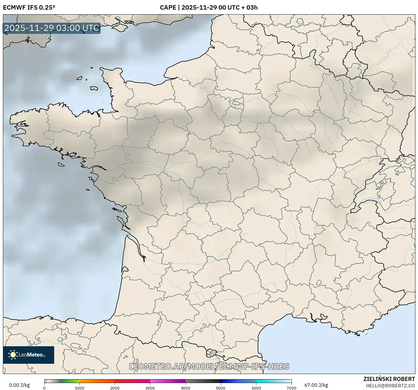 ECMWF IFS 0.25° model - Francia, CAPE