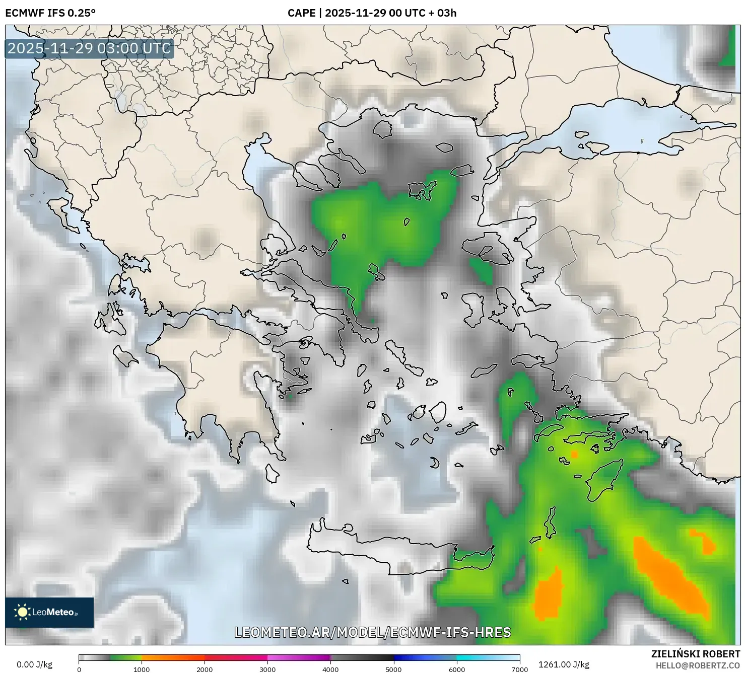 ECMWF IFS 0.25° model - Grecia, CAPE
