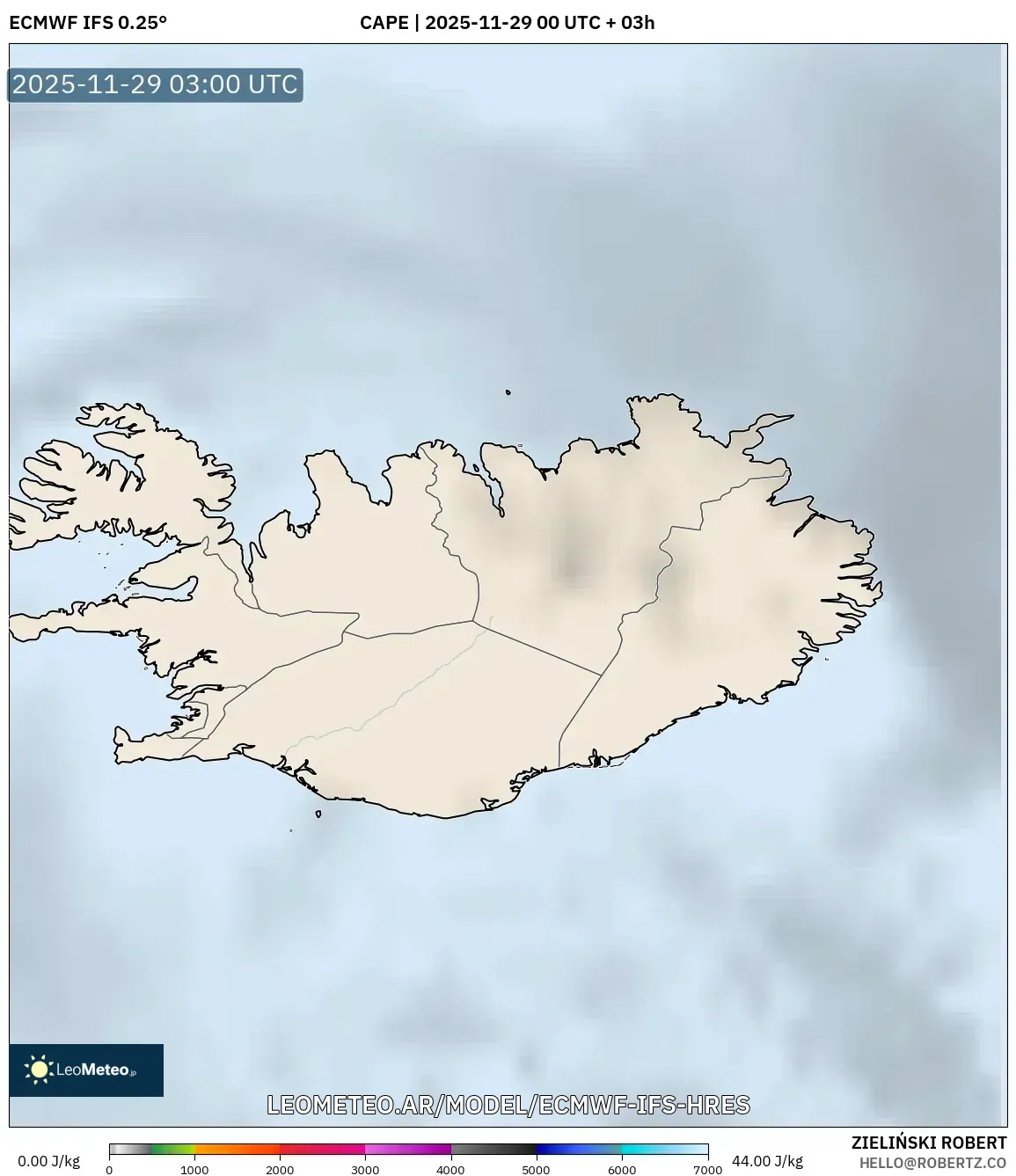 ECMWF IFS 0.25° model - Islandia, CAPE