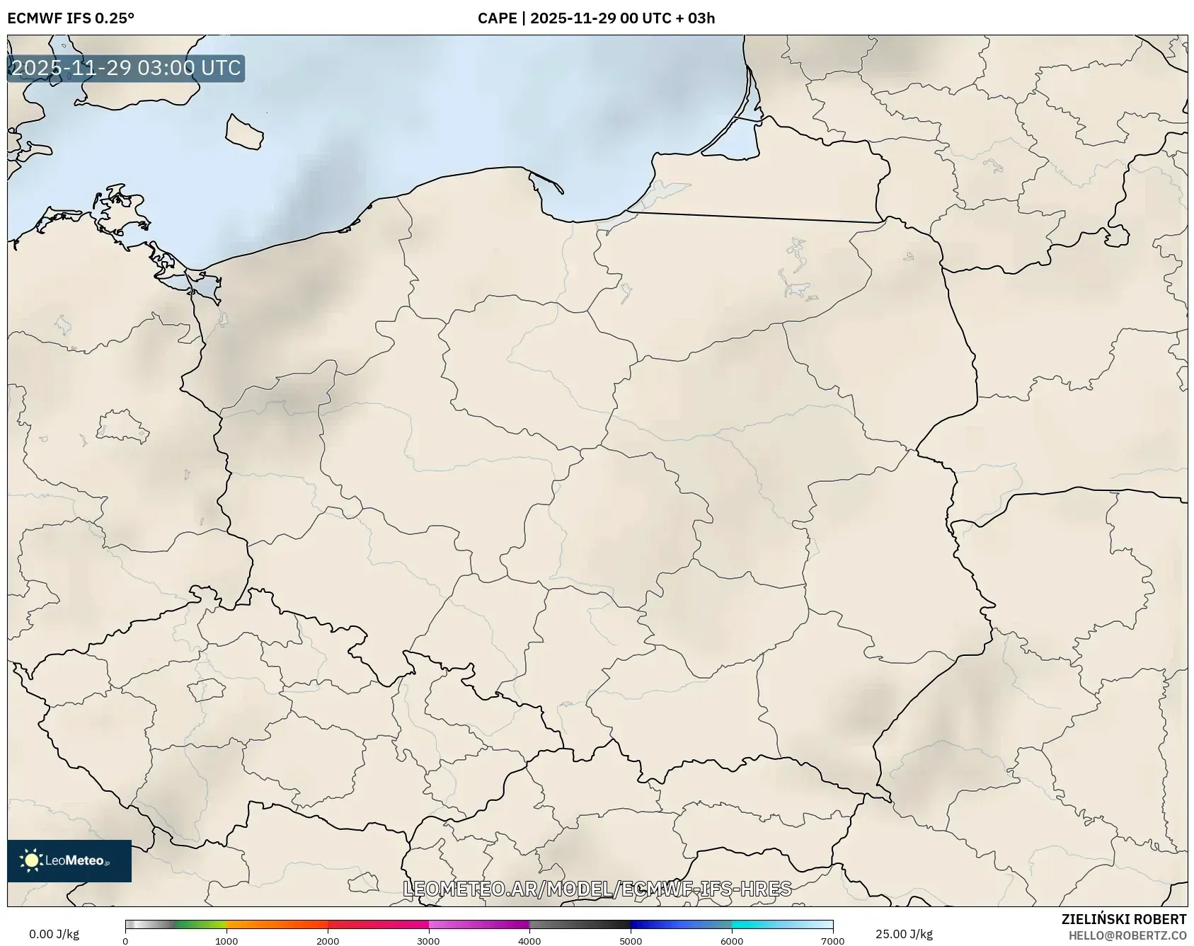 ECMWF IFS 0.25° model - Polonia, CAPE