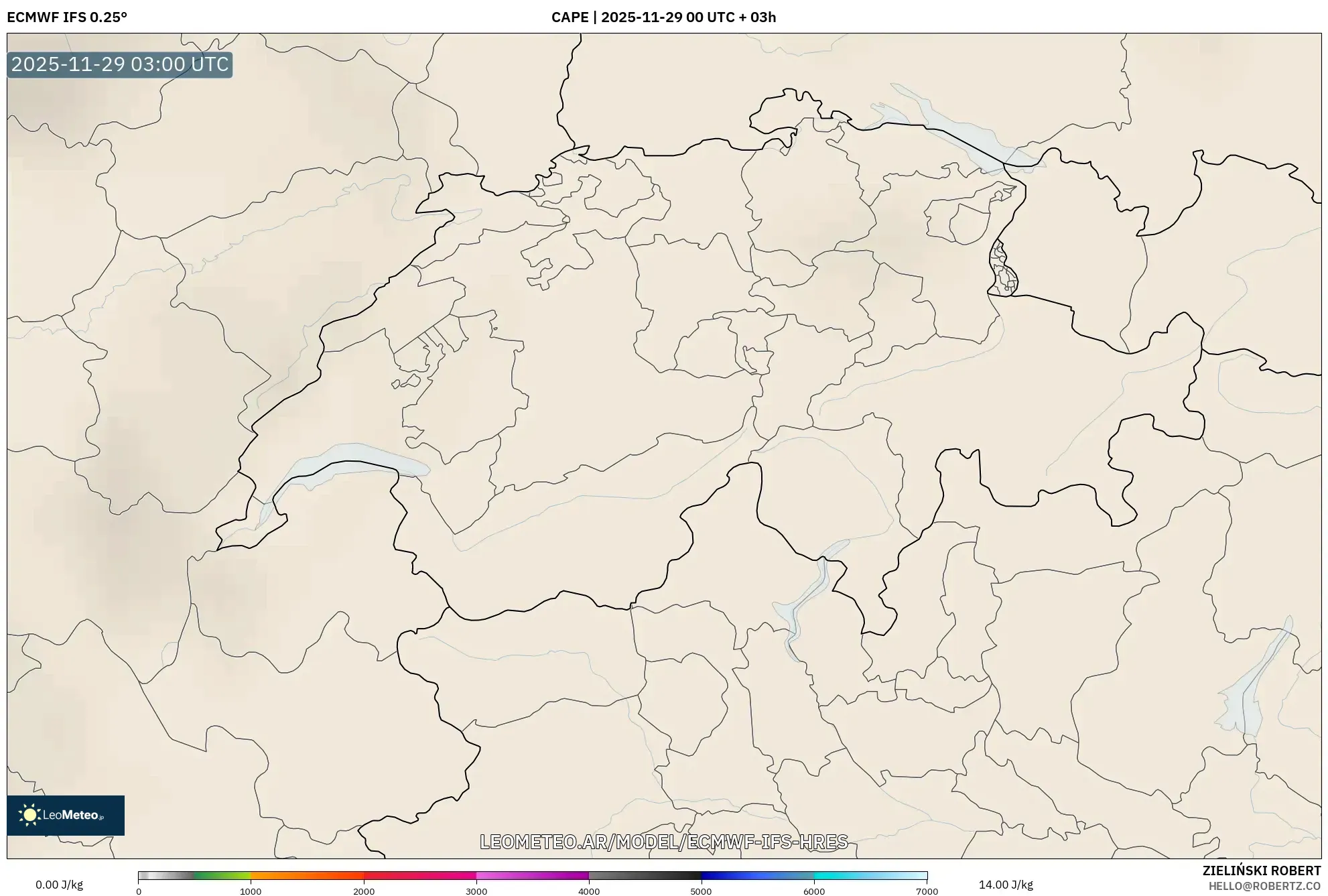 ECMWF IFS 0.25° model - Suiza, CAPE