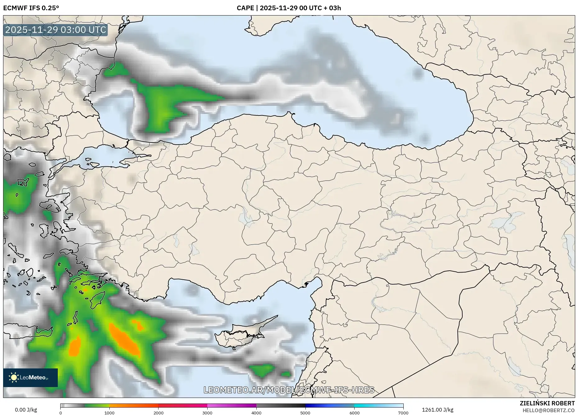 ECMWF IFS 0.25° model - Turquía, CAPE