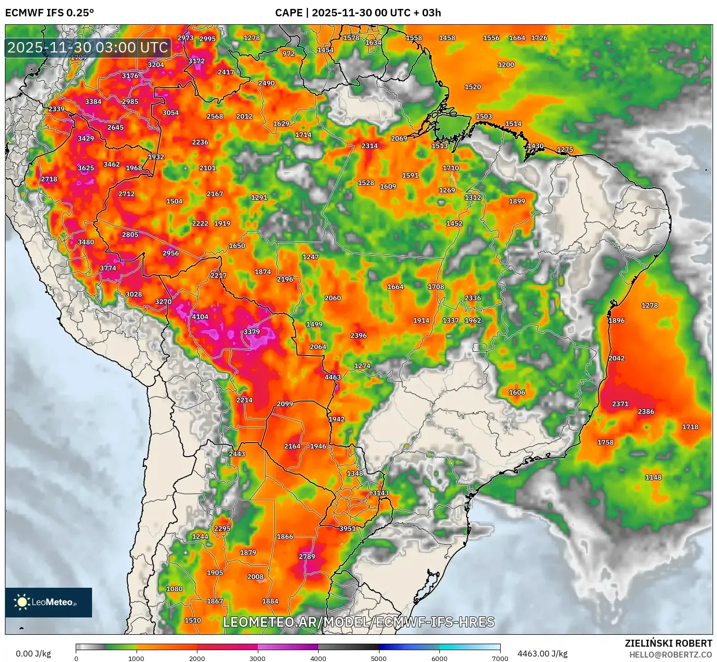 ECMWF IFS 0.25° model - Brasil, CAPE