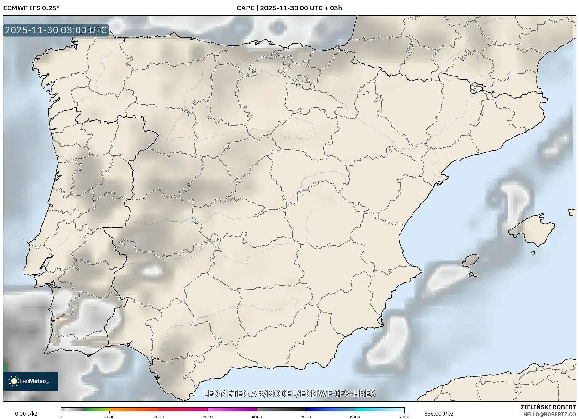 ECMWF IFS 0.25° model - España, CAPE