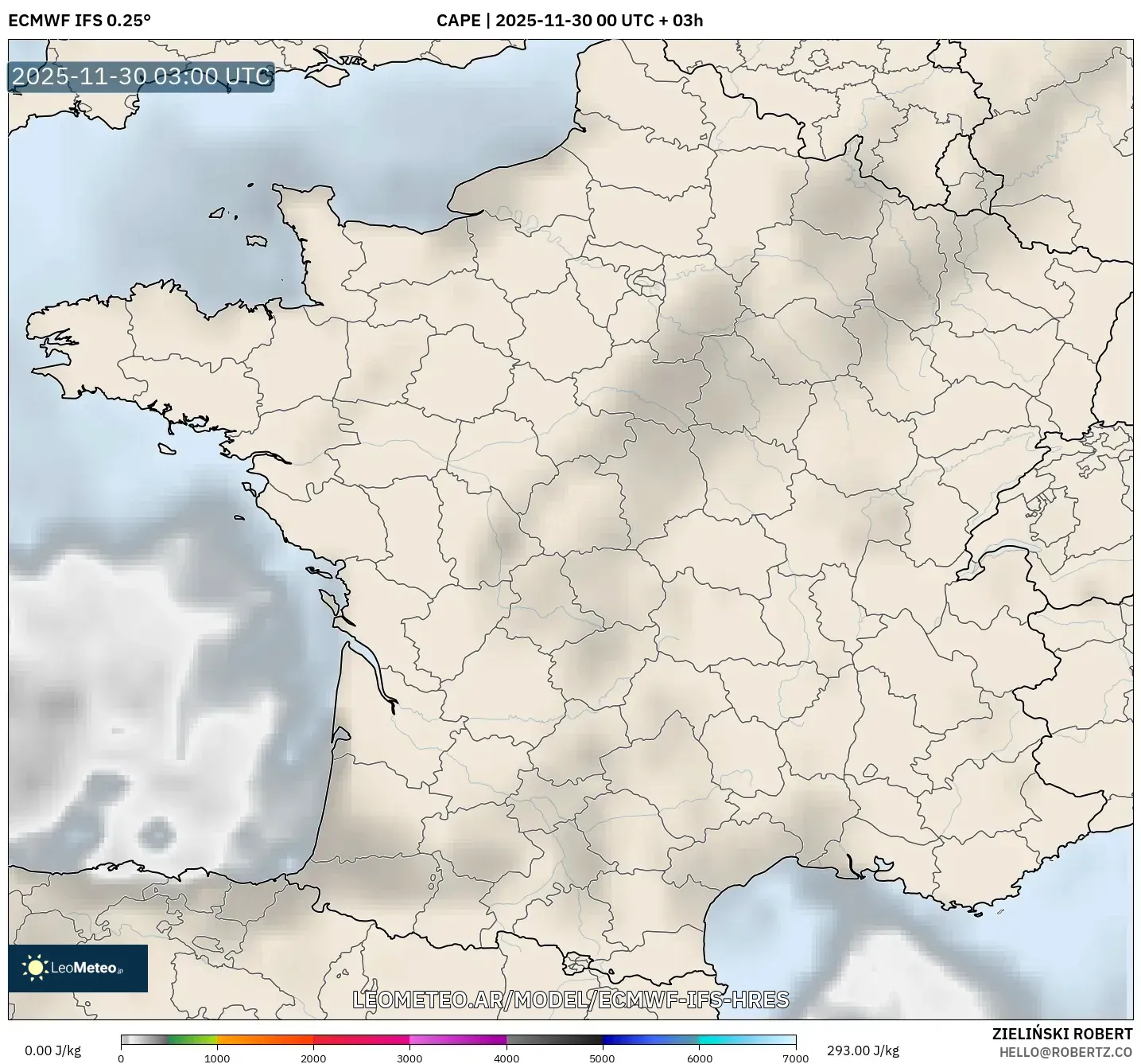 ECMWF IFS 0.25° model - Francia, CAPE