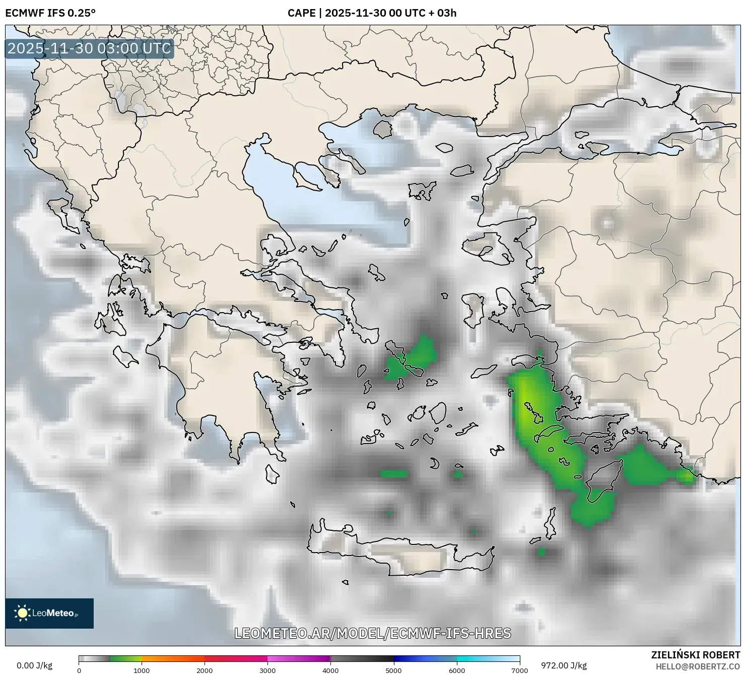 ECMWF IFS 0.25° model - Grecia, CAPE