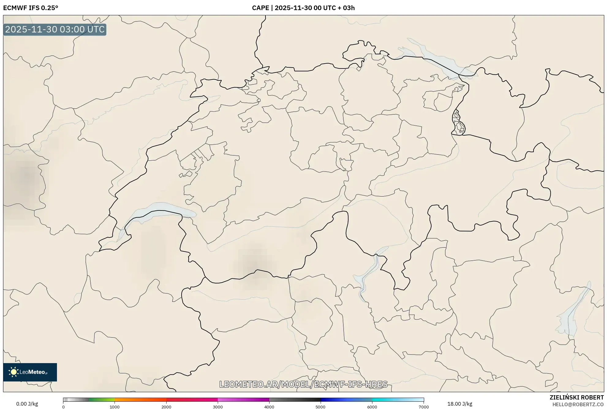 ECMWF IFS 0.25° model - Suiza, CAPE