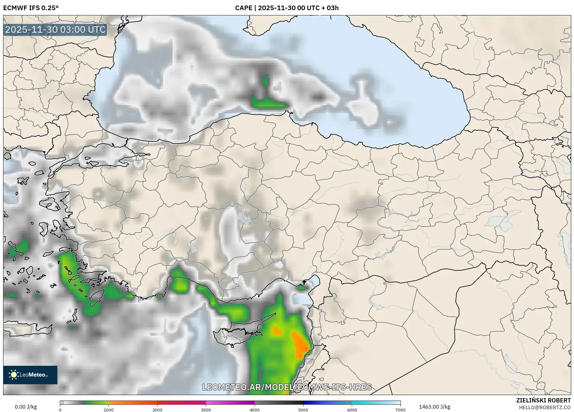 ECMWF IFS 0.25° model - Turquía, CAPE