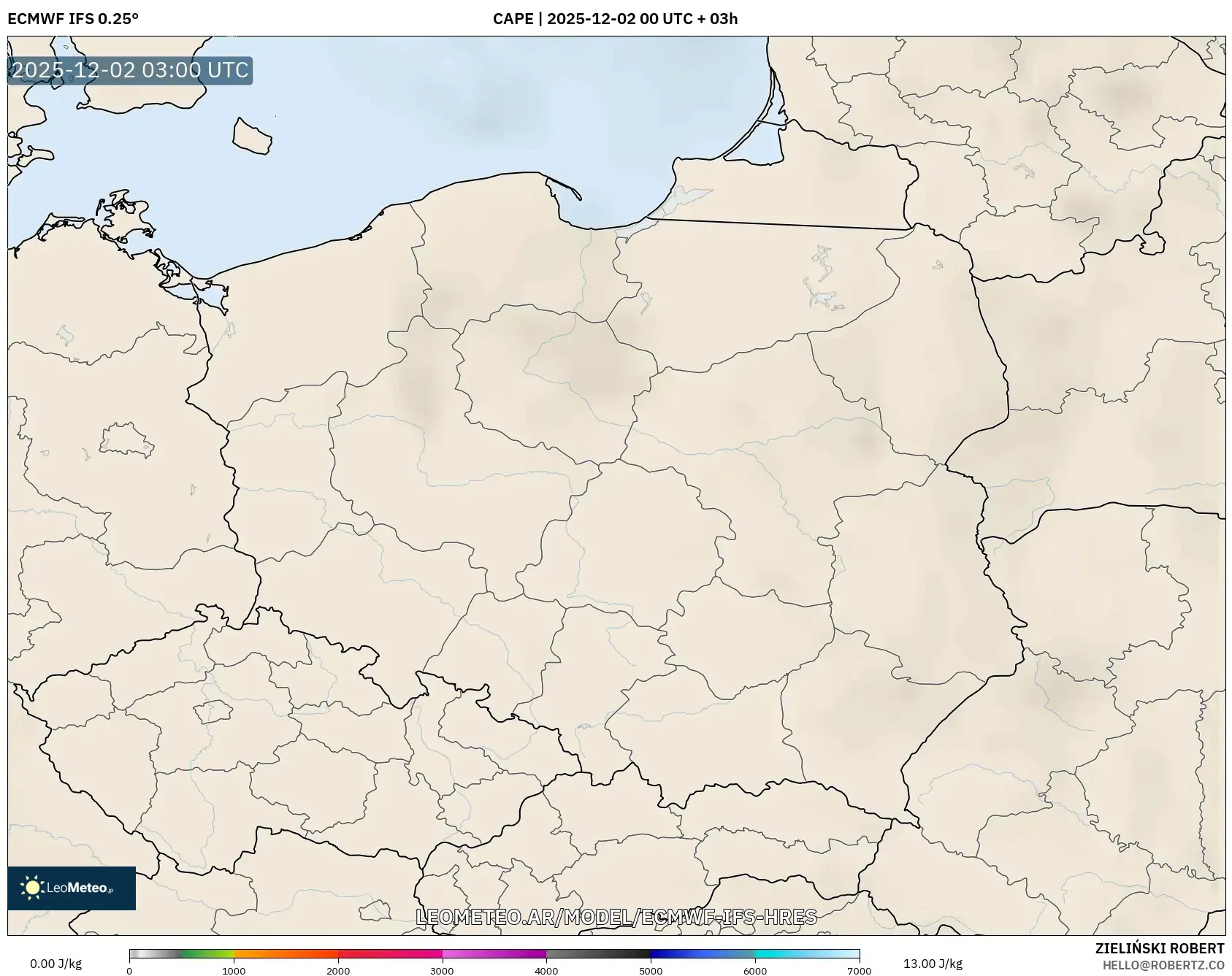 ECMWF IFS 0.25° model - Polonia, CAPE
