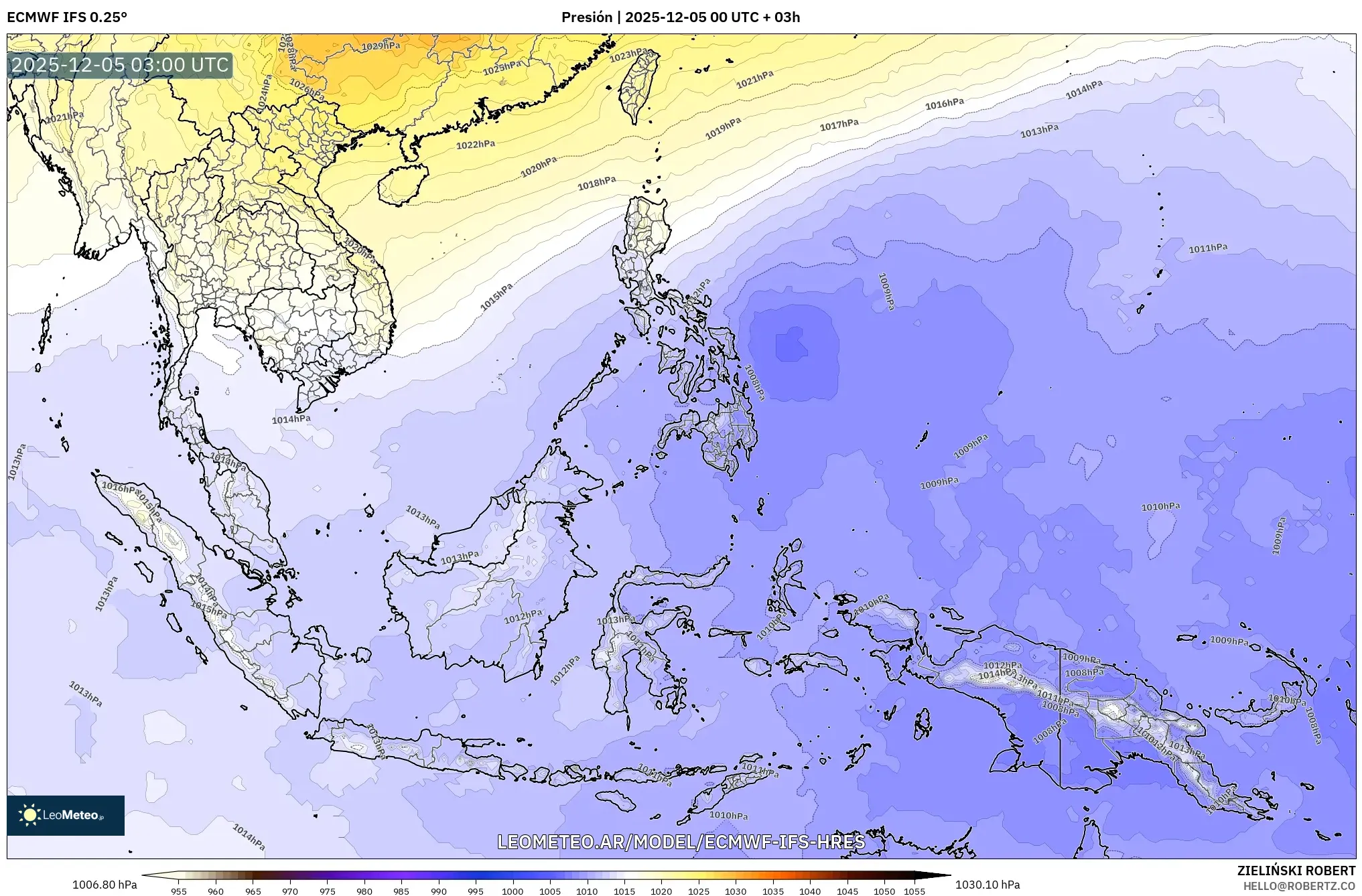ECMWF IFS 0.25° model - Sudeste Asiático, Presión