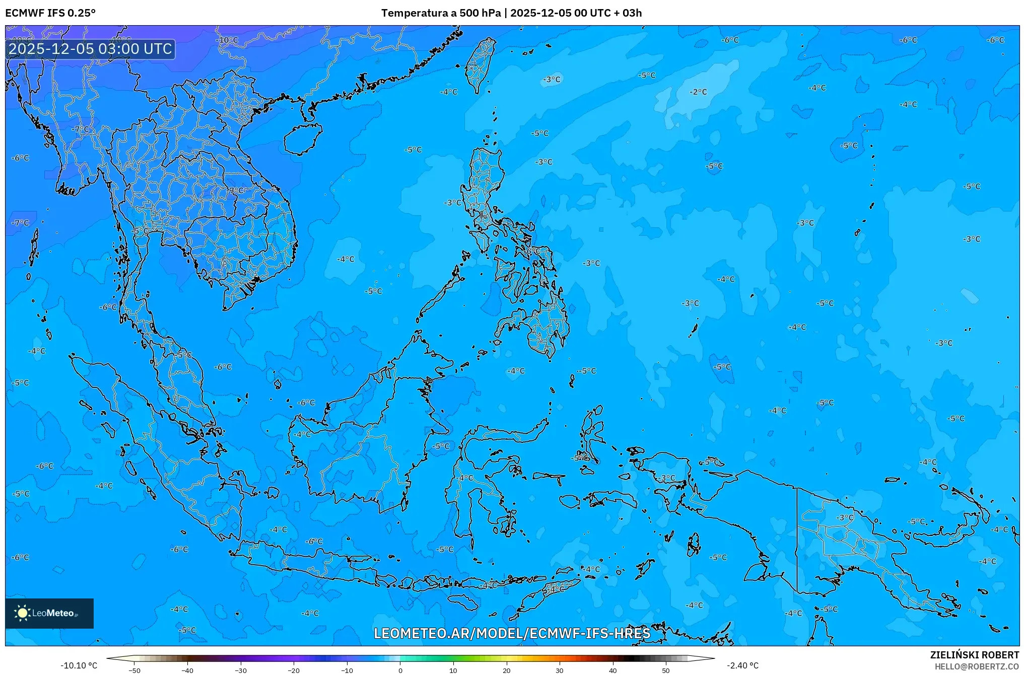 ECMWF IFS 0.25° model - Sudeste Asiático, Temperatura a 500 hPa