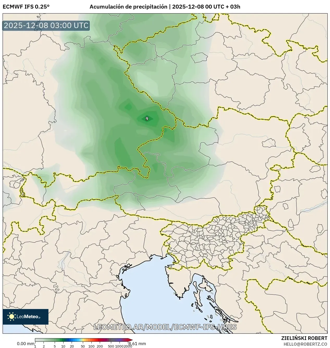ECMWF IFS 0.25° model - Austria, Acumulación de precipitación