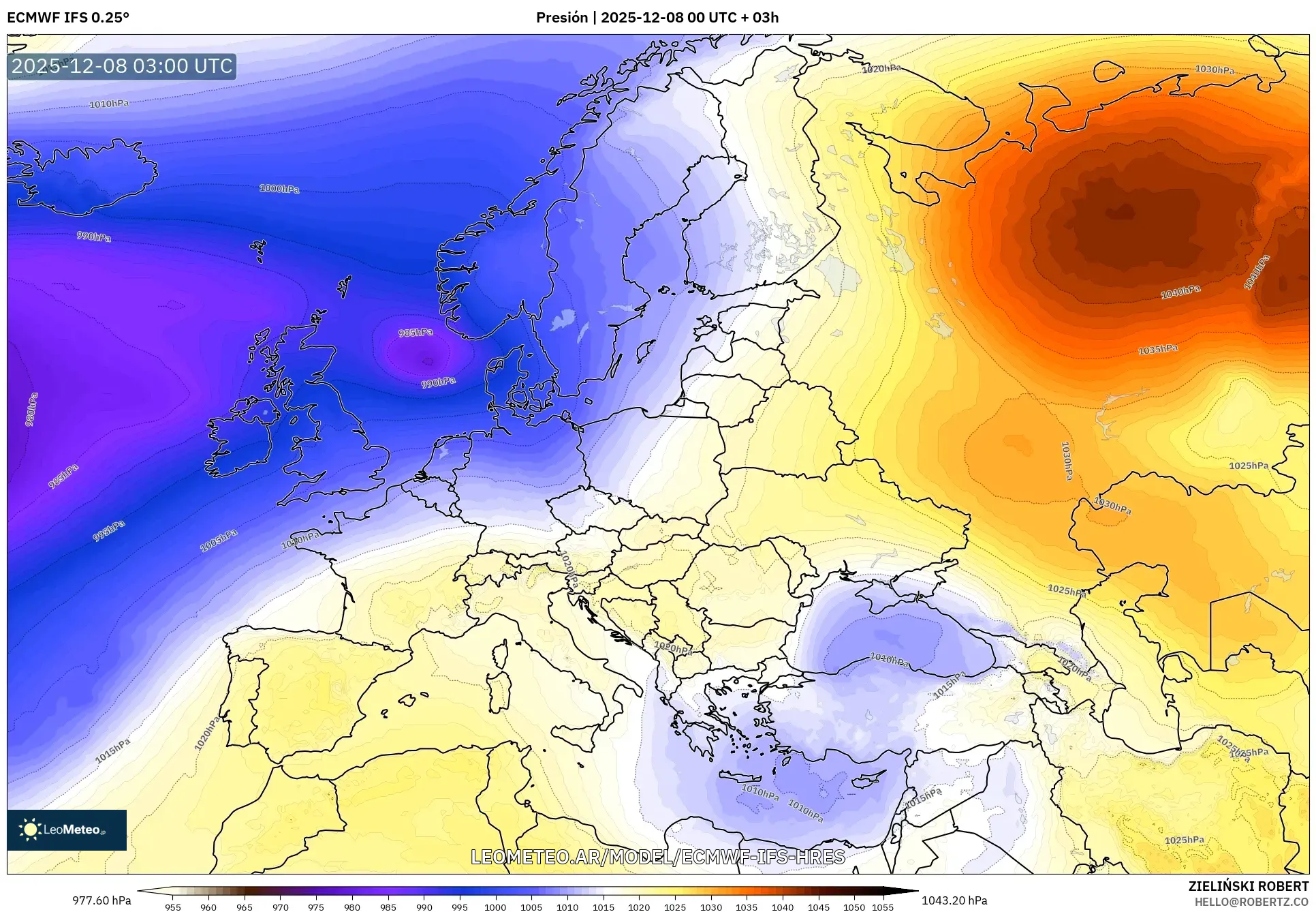 ECMWF IFS 0.25° model - Europa, Presión