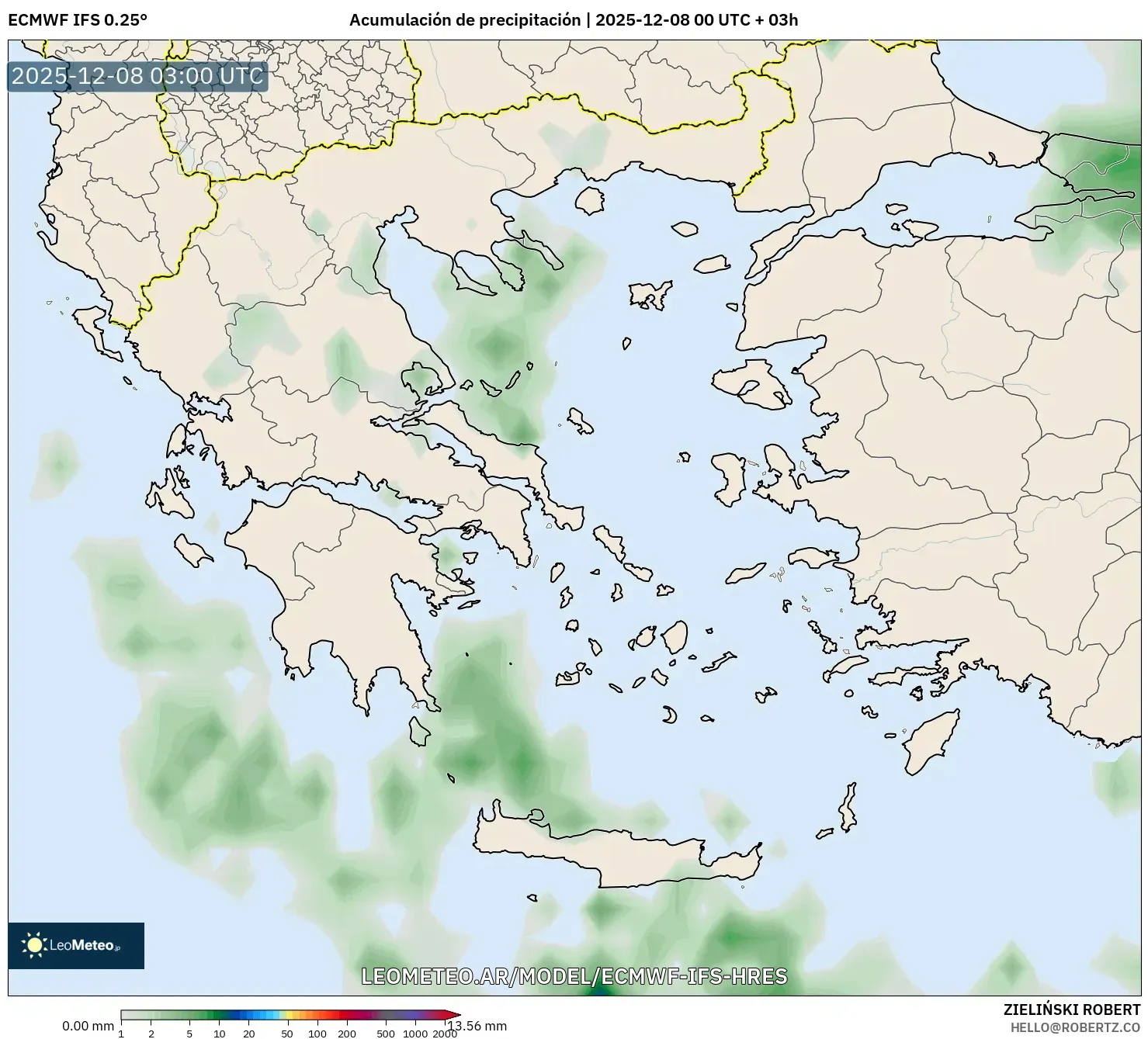 ECMWF IFS 0.25° model - Grecia, Acumulación de precipitación