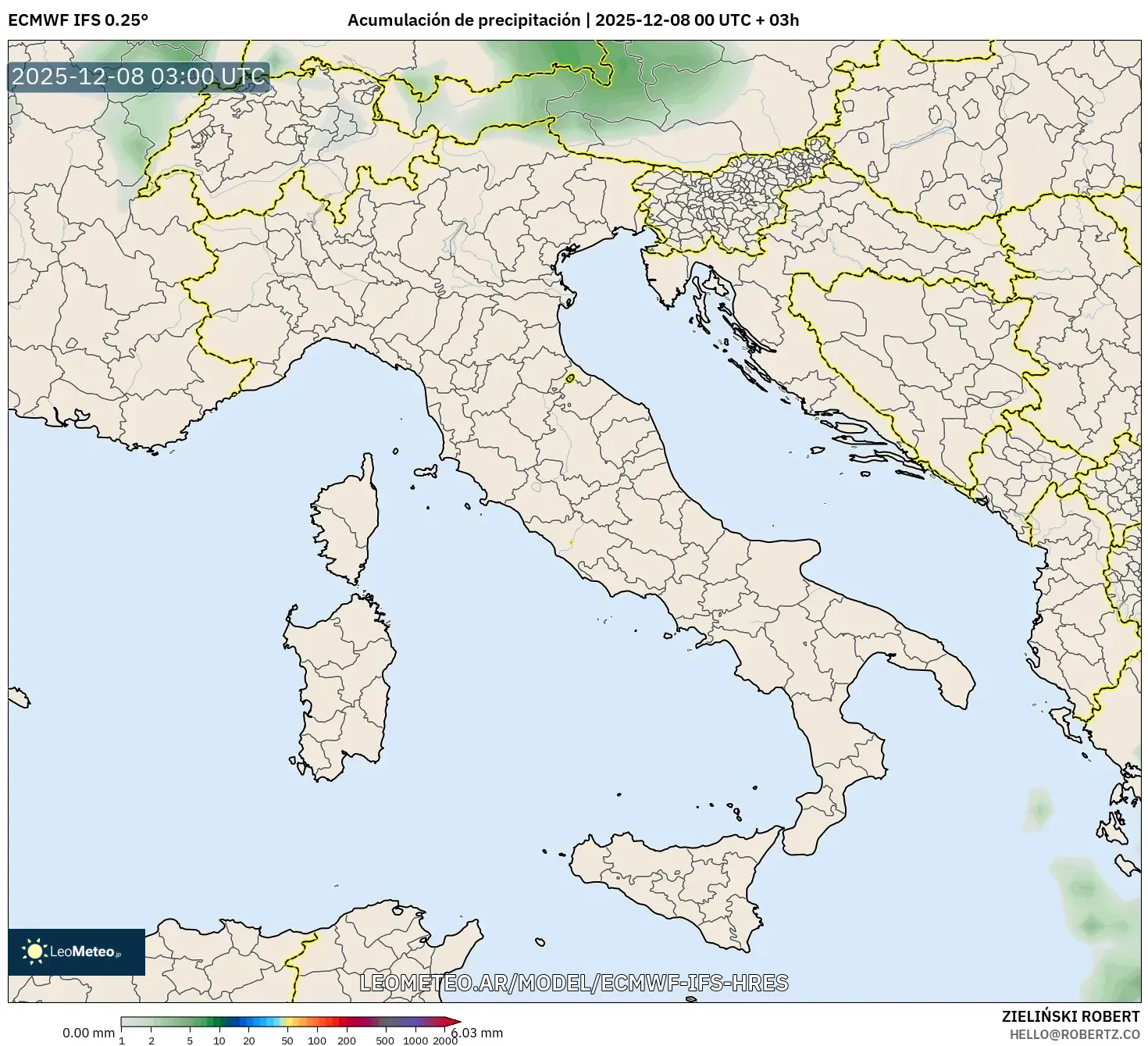 ECMWF IFS 0.25° model - Italia, Acumulación de precipitación