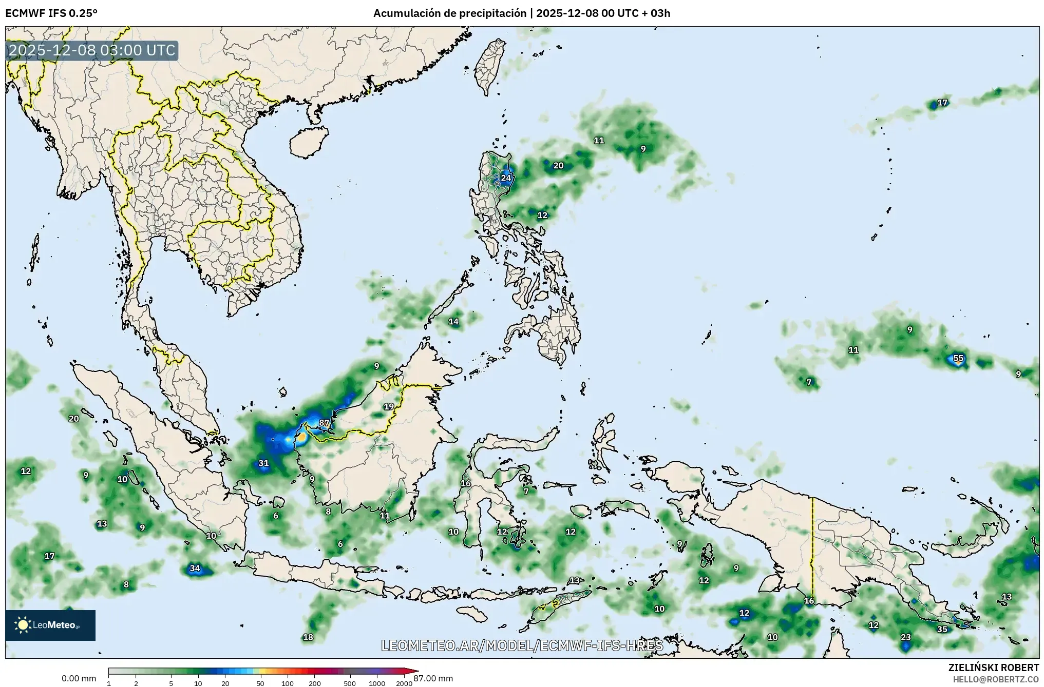 ECMWF IFS 0.25° model - Sudeste Asiático, Acumulación de precipitación