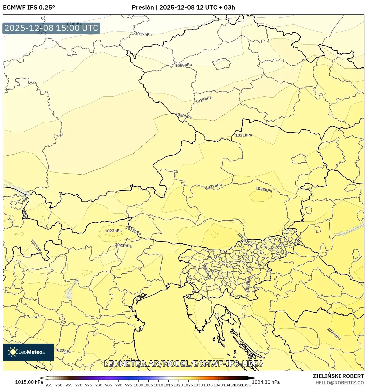 ECMWF IFS 0.25° model - Austria, Presión
