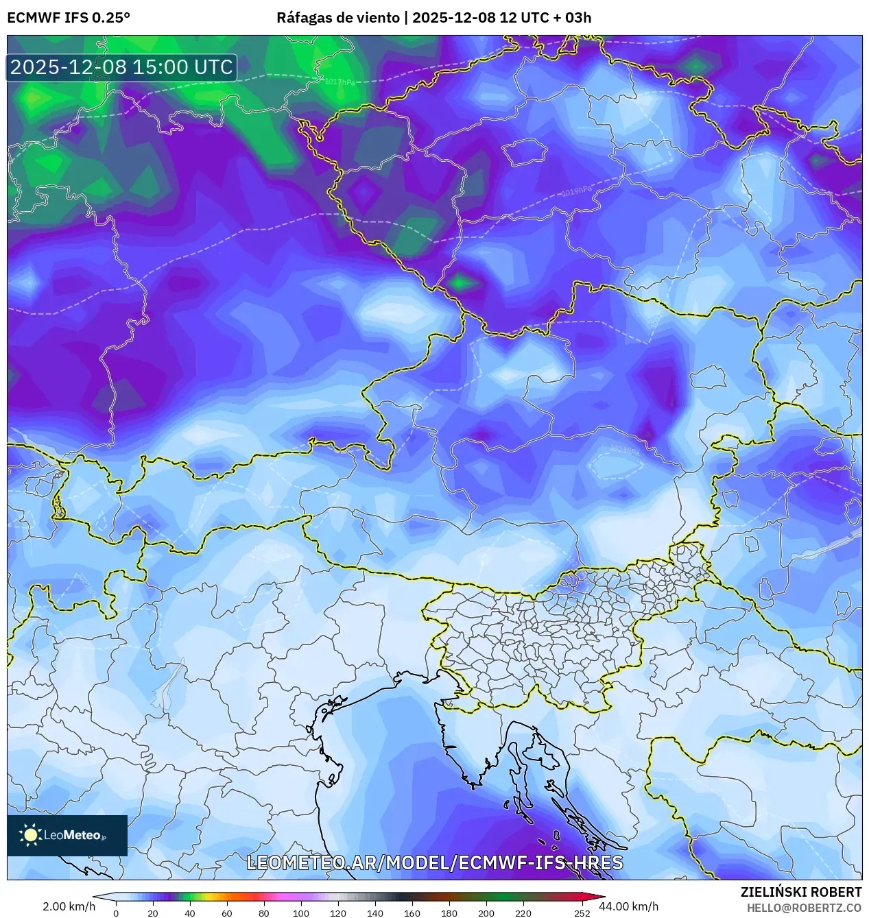 ECMWF IFS 0.25° model - Austria, Ráfagas de viento
