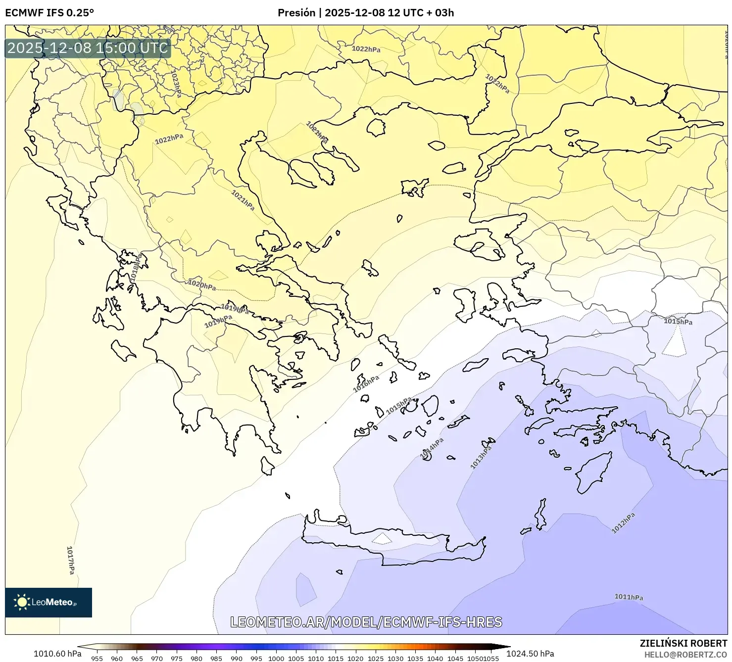 ECMWF IFS 0.25° model - Grecia, Presión