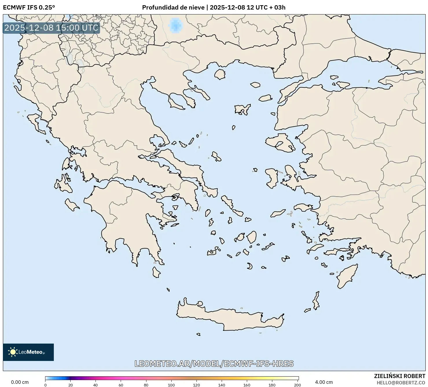 ECMWF IFS 0.25° model - Grecia, Profundidad de nieve