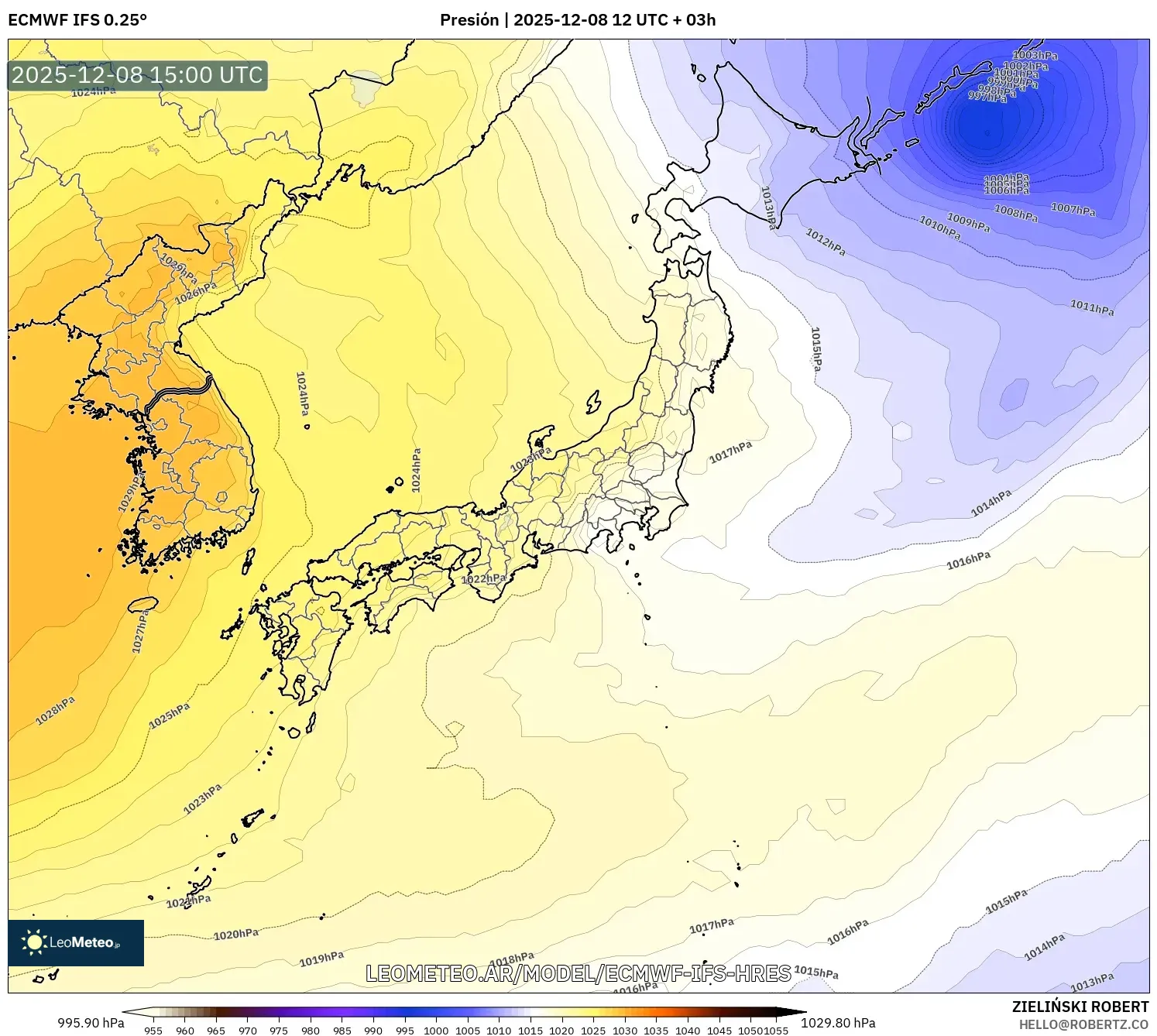 ECMWF IFS 0.25° model - Japón, Presión