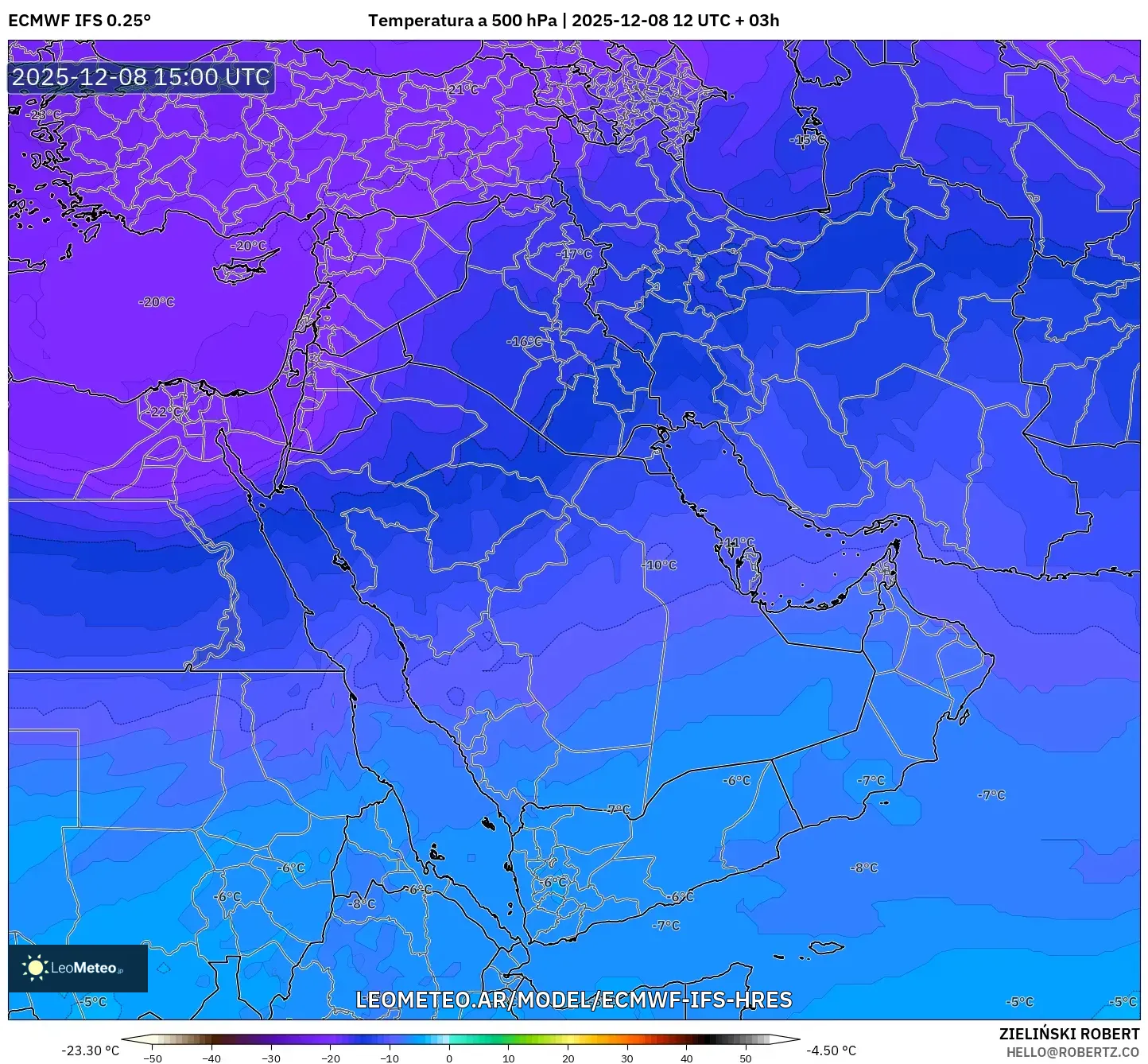 ECMWF IFS 0.25° model - Oriente Medio, Temperatura a 500 hPa