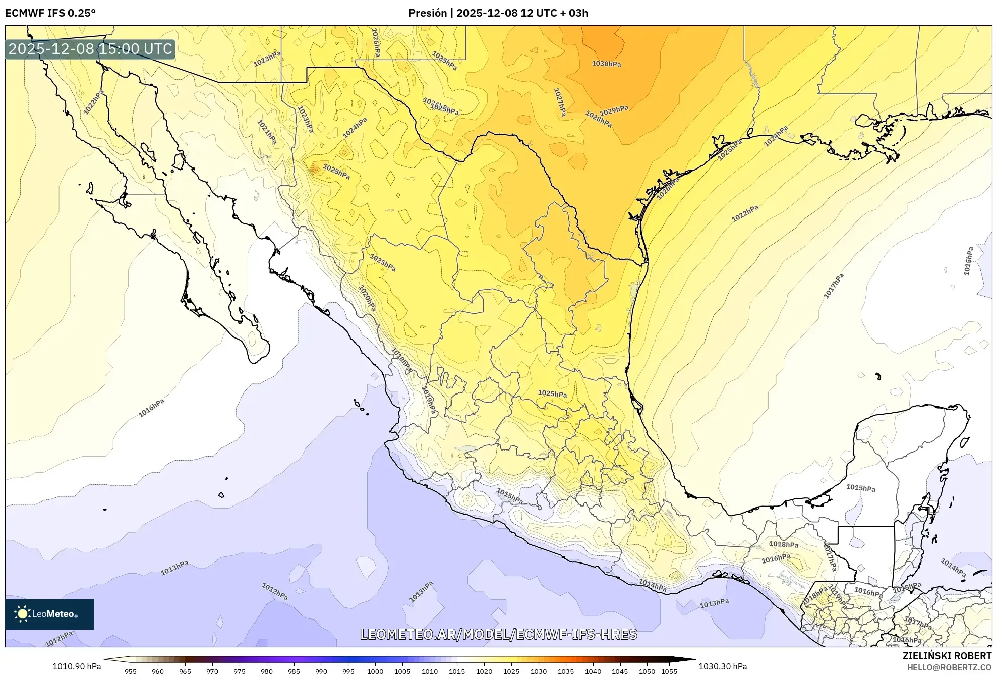 ECMWF IFS 0.25° model - México, Presión