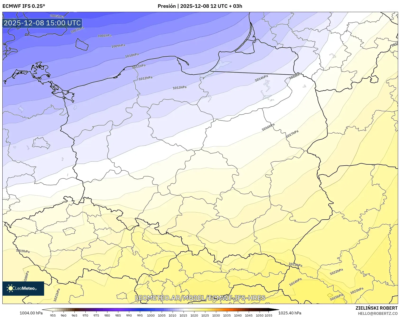ECMWF IFS 0.25° model - Polonia, Presión
