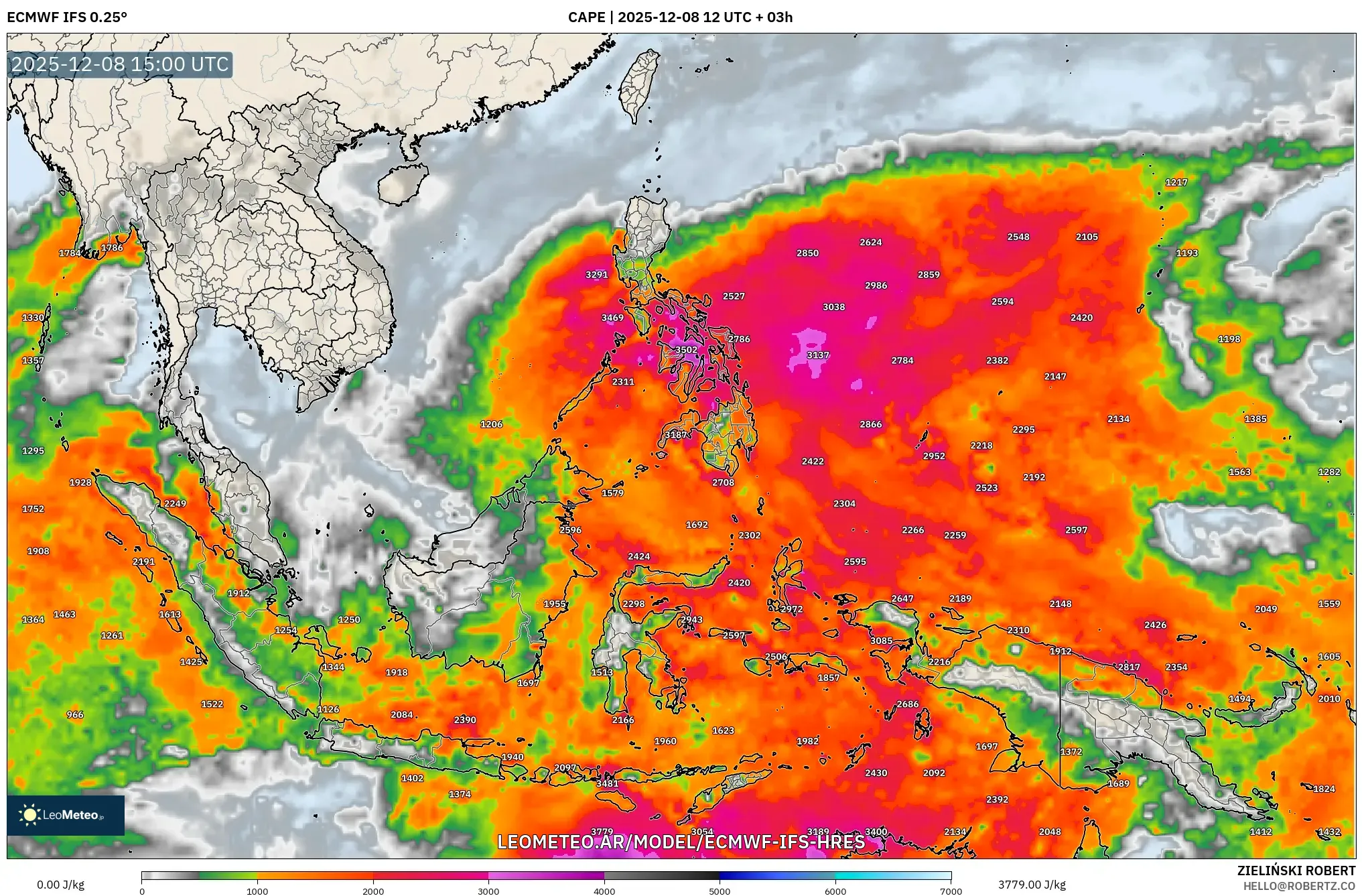 ECMWF IFS 0.25° model - Sudeste Asiático, CAPE