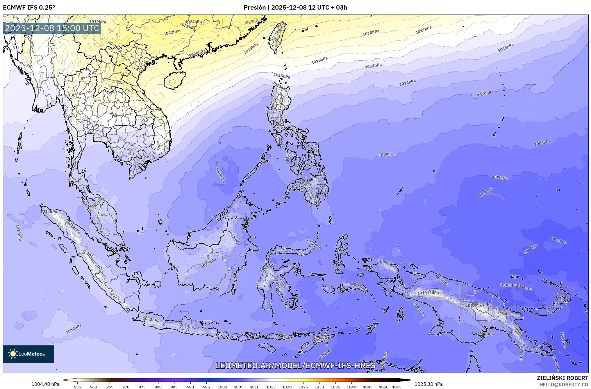 ECMWF IFS 0.25° model - Sudeste Asiático, Presión
