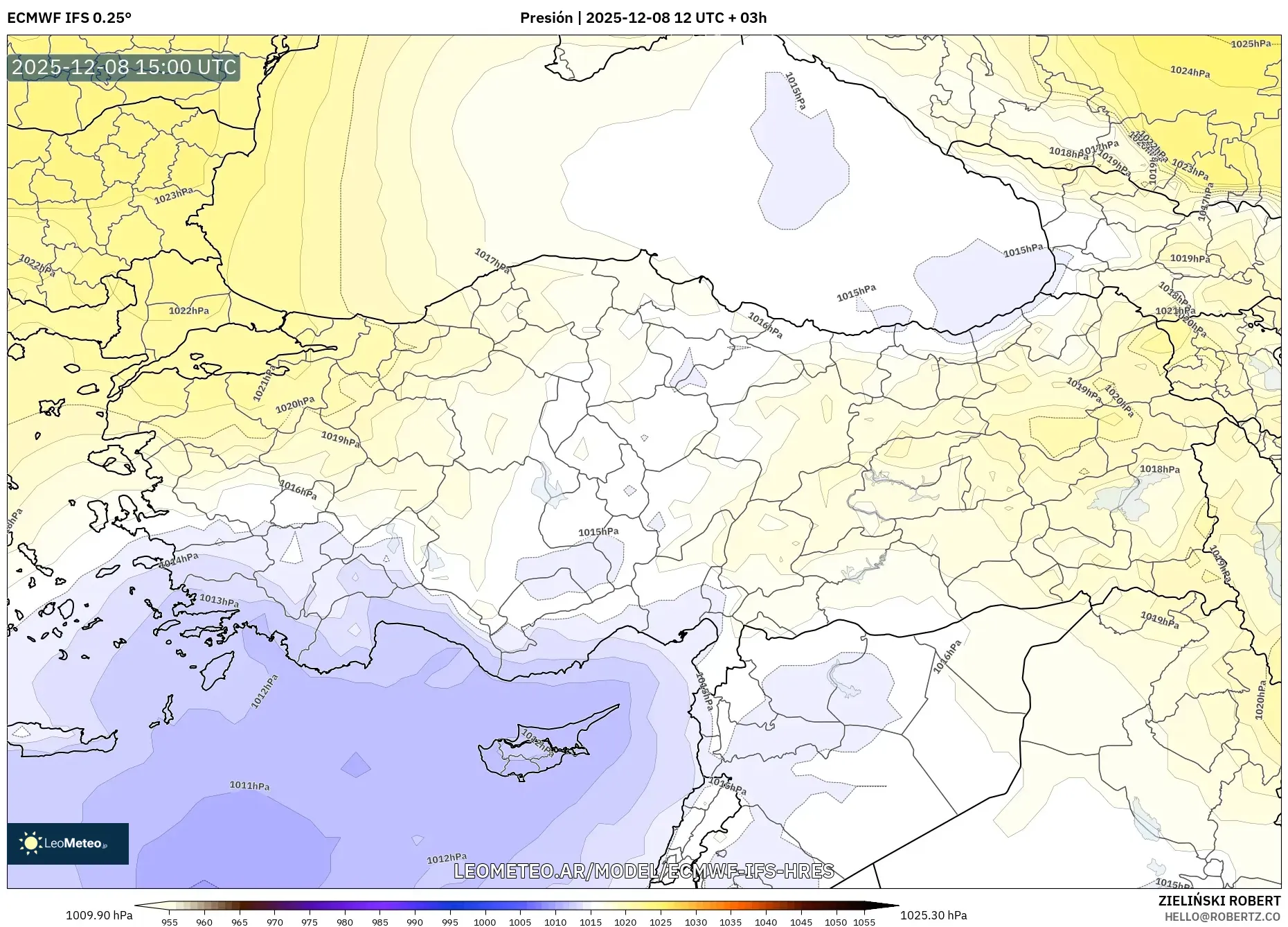 ECMWF IFS 0.25° model - Turquía, Presión