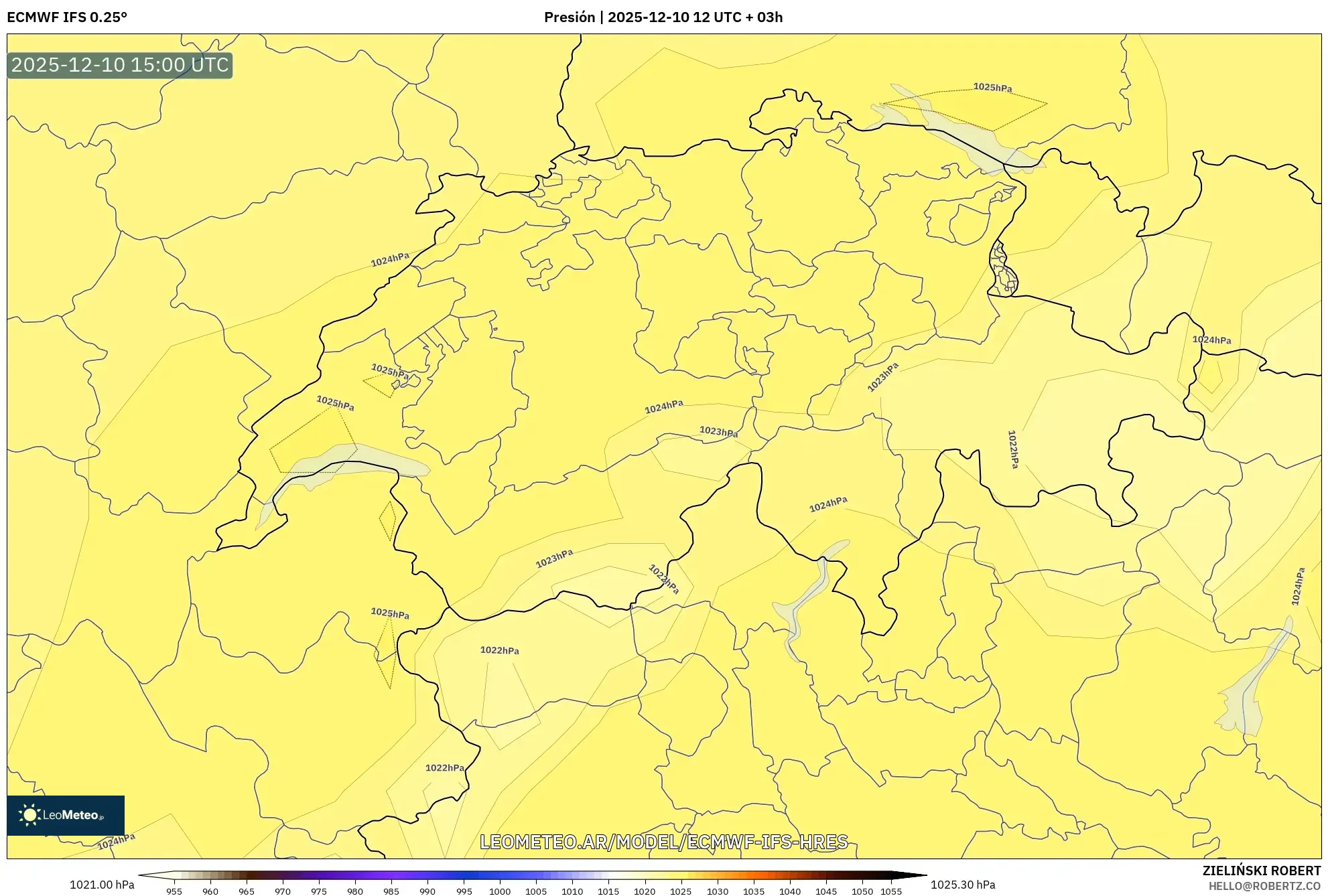 ECMWF IFS 0.25° model - Suiza, Presión